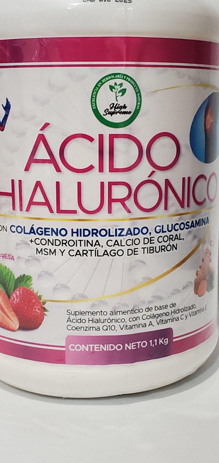 Hyaluronic Acid/Acido Hiauluronico w/Hidrolized Colagen {Strawberry } Powder 1Kg