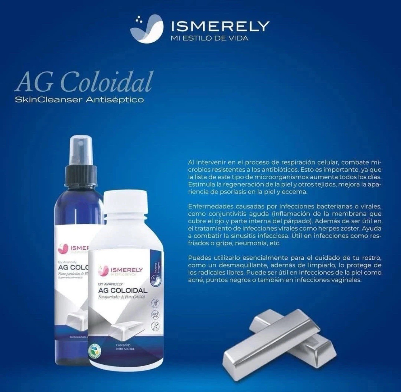 Ismerely Agua Coloidal 500ml antibiotico natural disminuye la inflamación