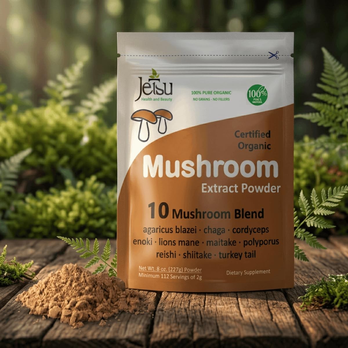 Mushroom Extract Powder Powerful 10 Blend, Organic Lions Mane, Cordyceps, Re…