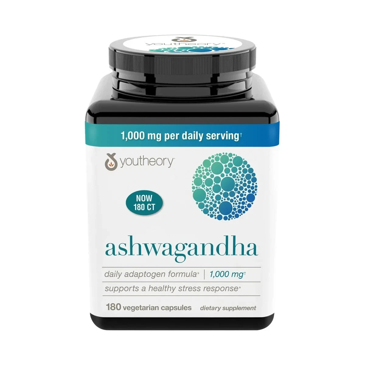Youtheory Ashwagandha 1000 mg, 180 Vegetarian Capsules (Exp 12/2027)