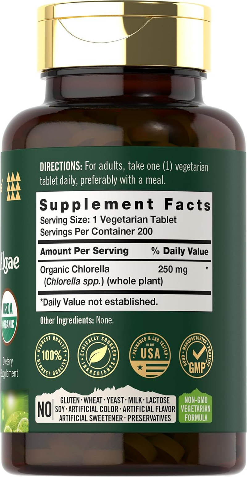 Chlorella Blue Green Algae 250Mg 200 Tablets Vegetarian, Non-Gmo, Gluten Free Su
