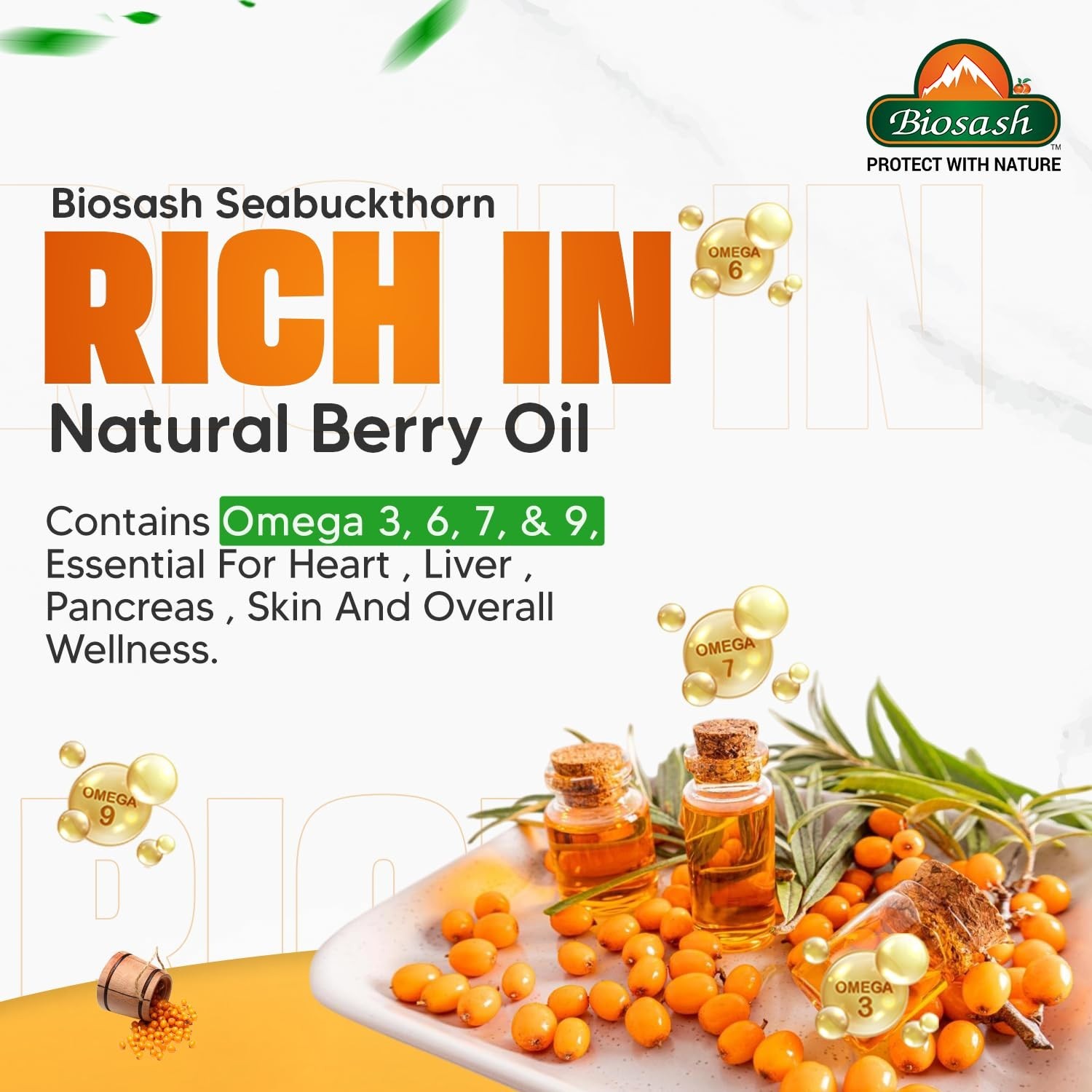 Biosash Sea Buckthorn Seed Oil 30 Capsules Omega 3 6 7 9 Herbal Supplement