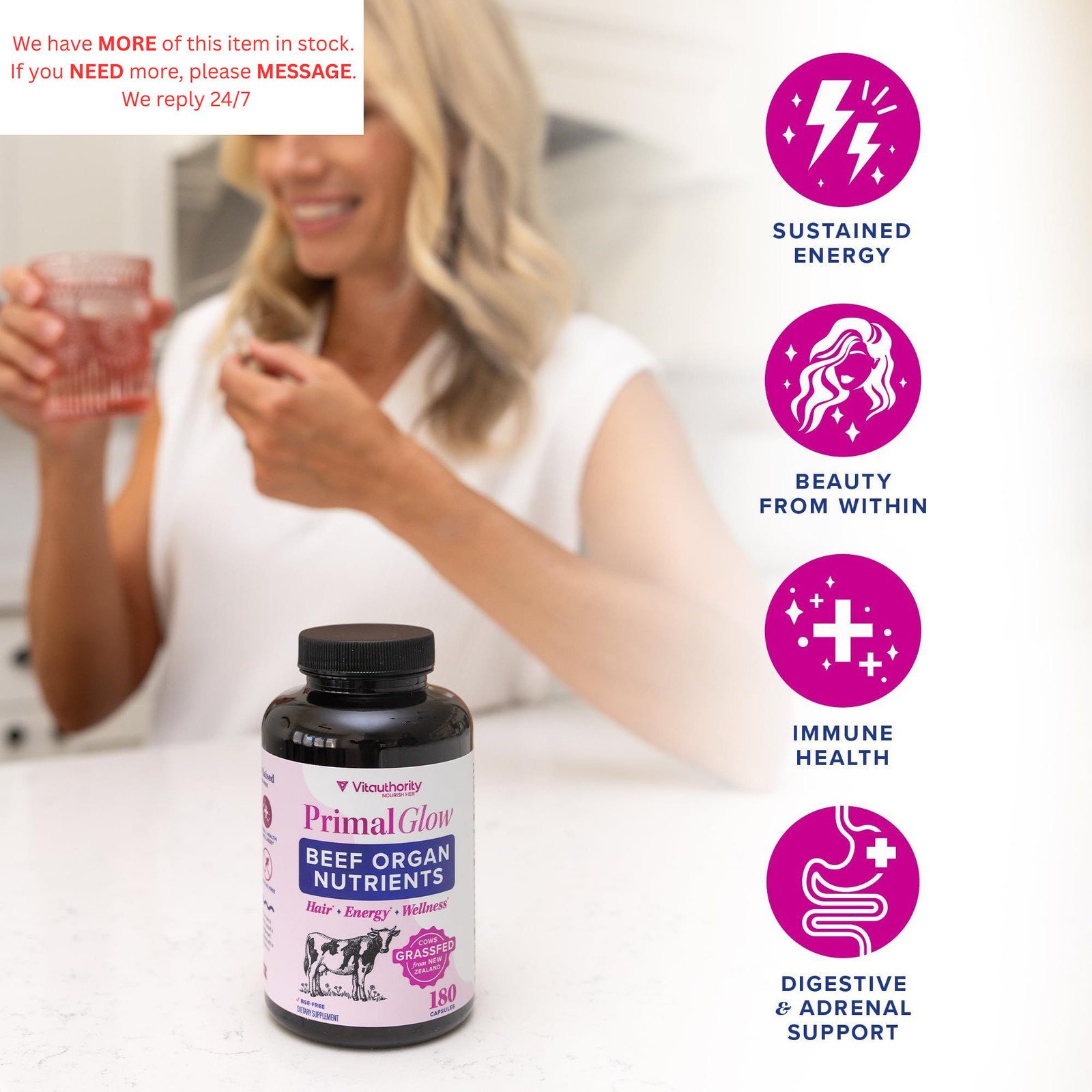 Beef Organ Supplement for Women | Grass-Fed, 180 Count (Pack of 1)