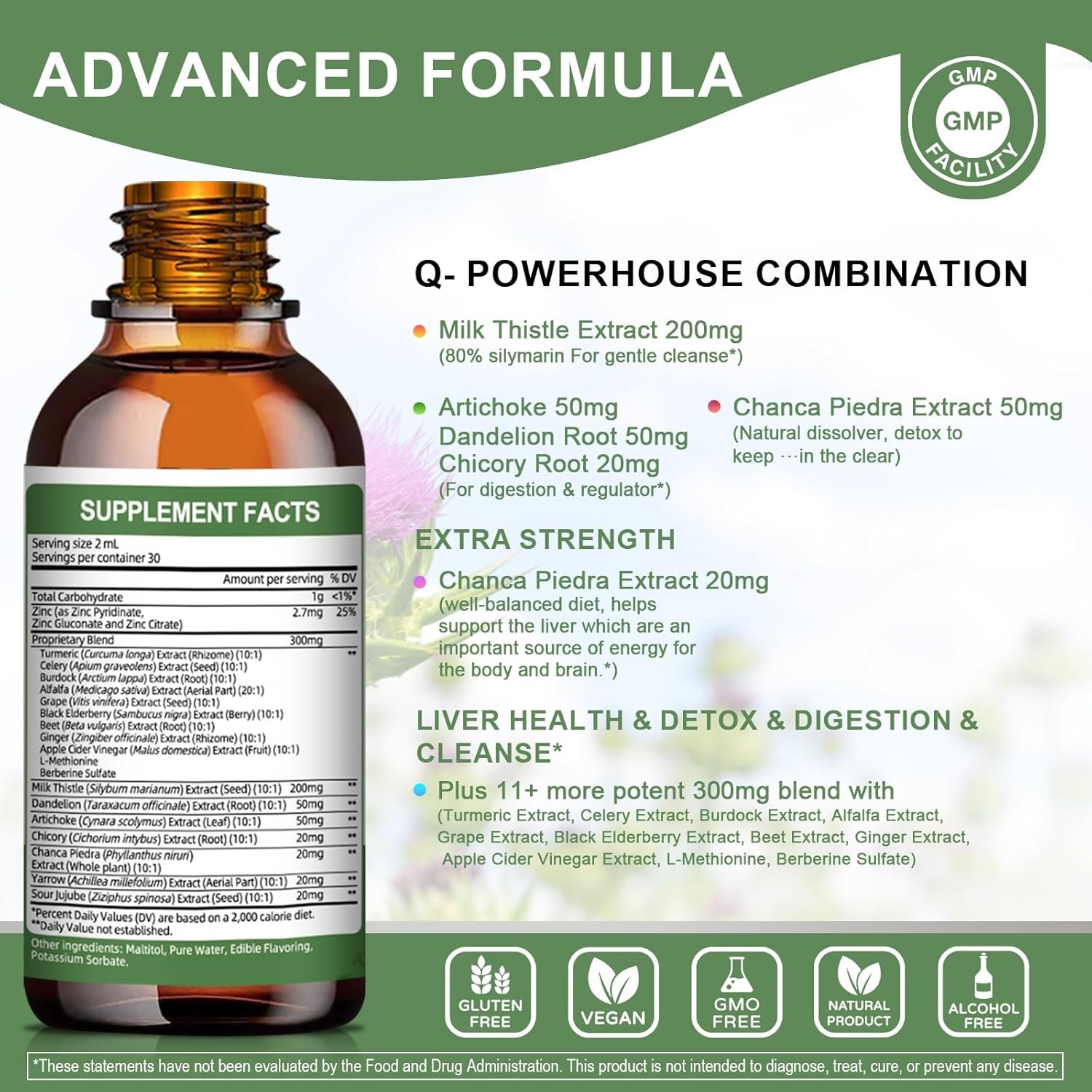 Milk Thistle Liquid Drop,Dandelion Root,Liver Cleanse Immune Support 60ml