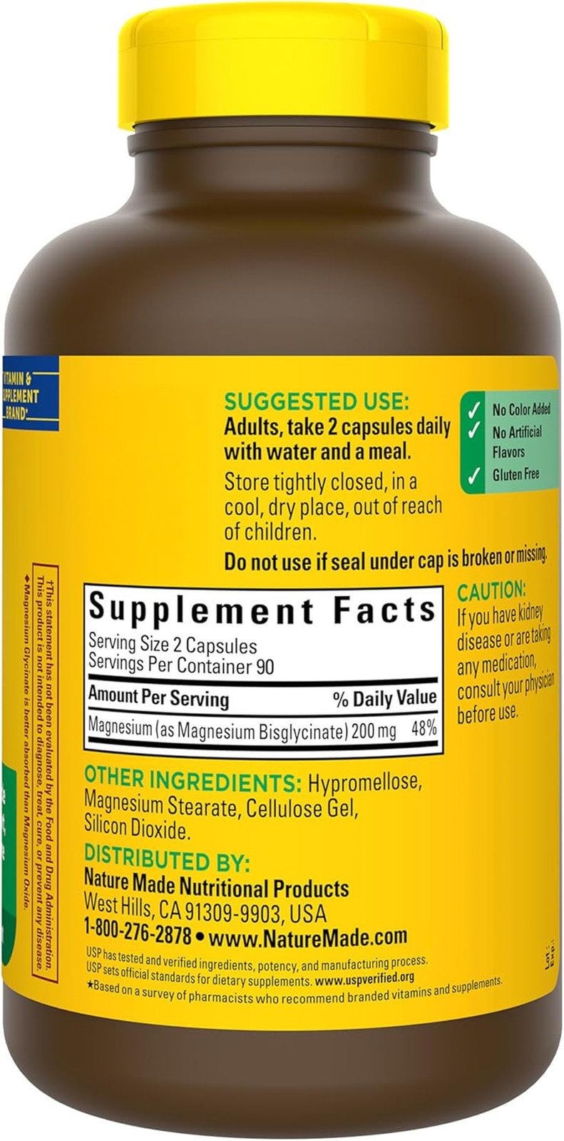 Nature Made Magnesium Glycinate 200 Mg per Serving, Magnesium Supplement for Mus