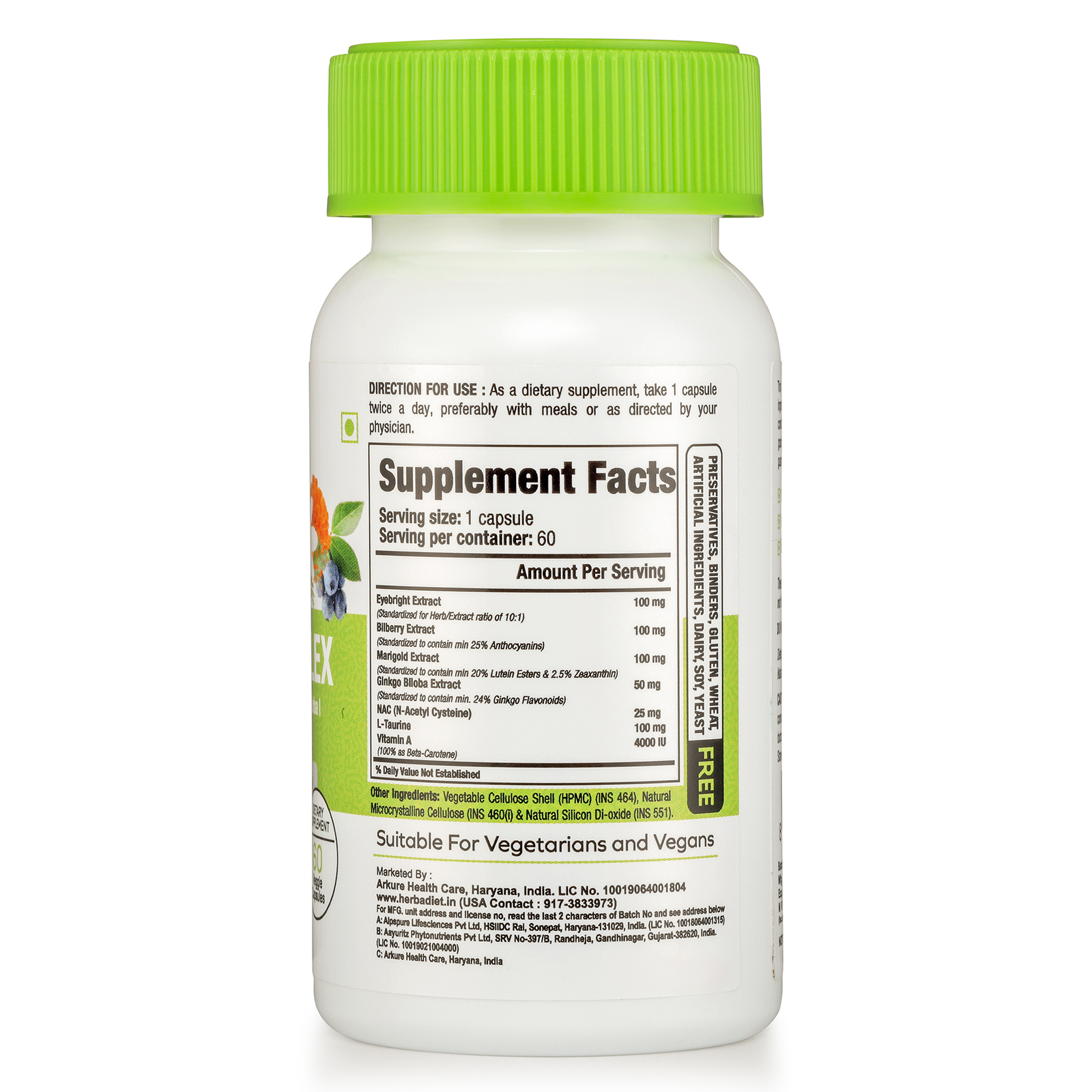 Eye Complex Vision Support Capsules – Eyebright, Bilberry, Taurine, Beta Caroten