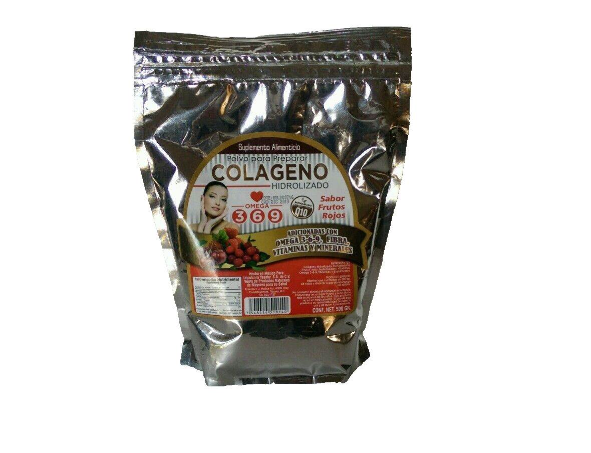 Colageno Hidrolizado 500g, Omega 3-6-9 ( Q10 )(Sabor Frutos Rojos ) ( 1 Bag )