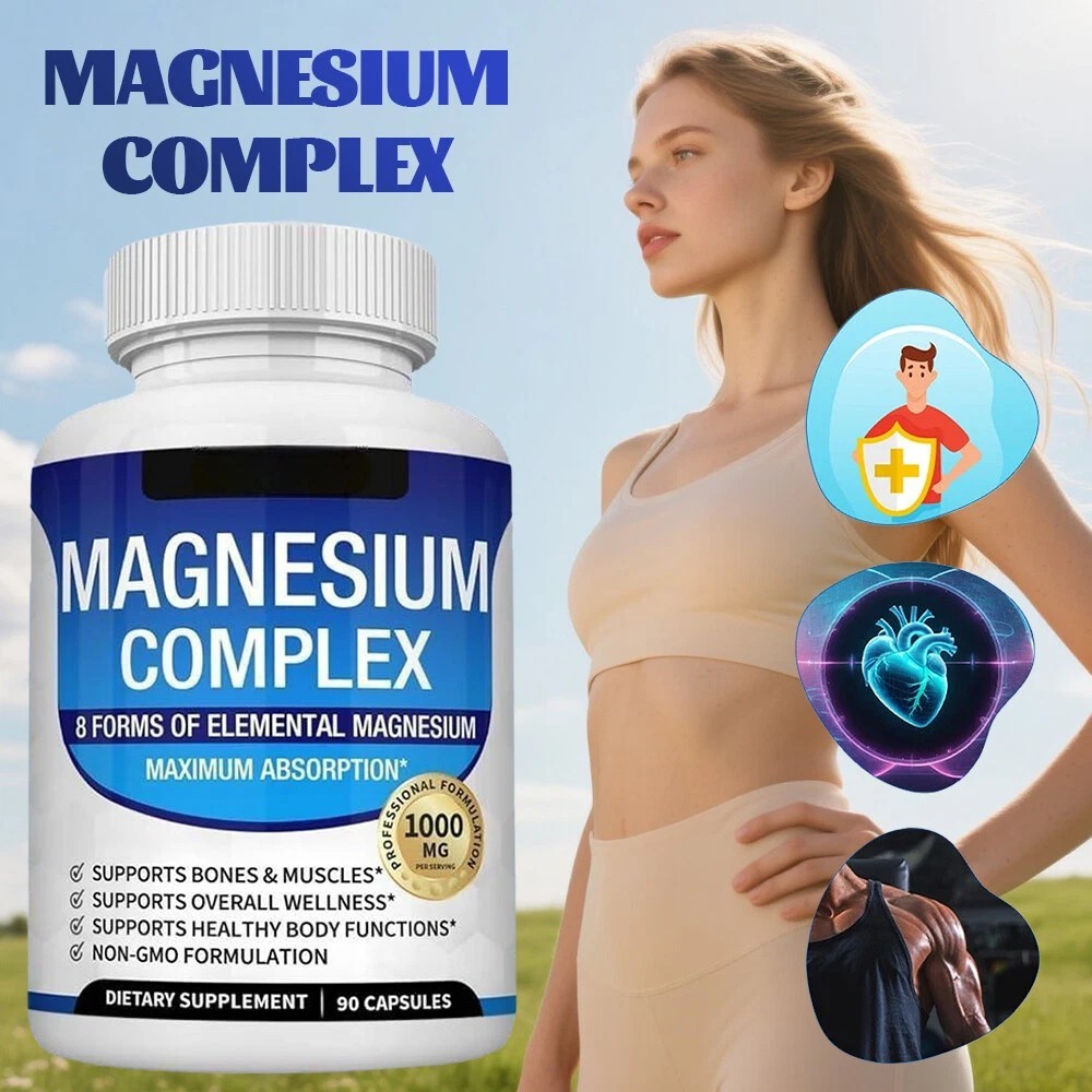1~5x Magnesium Complex Supplement Non-GMO Elemental 1000mg – Vegan 8 90 Capsules