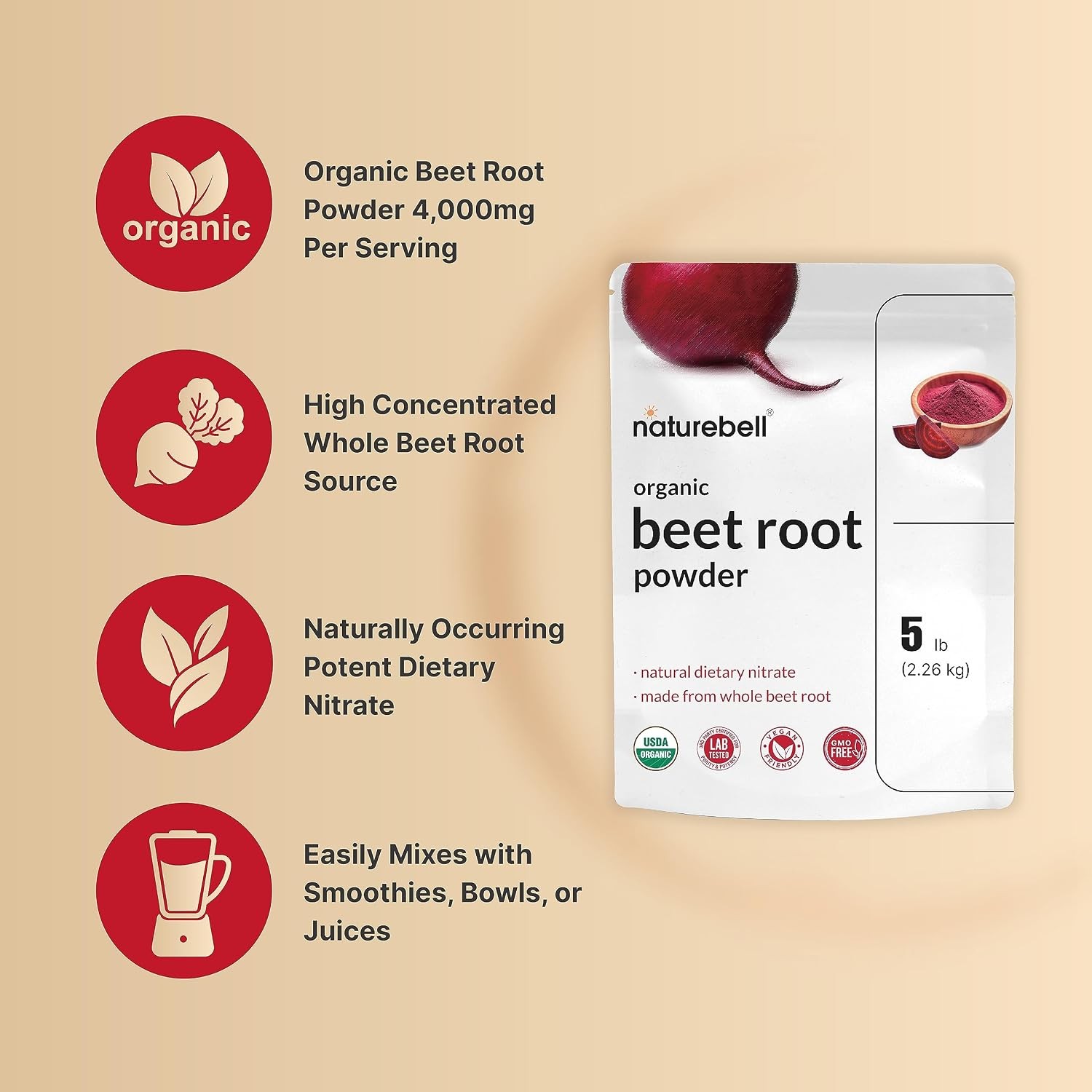 Organic Beet Root Powder 5lbs Concentrate 4000mg Per Serving Bulk Supplement