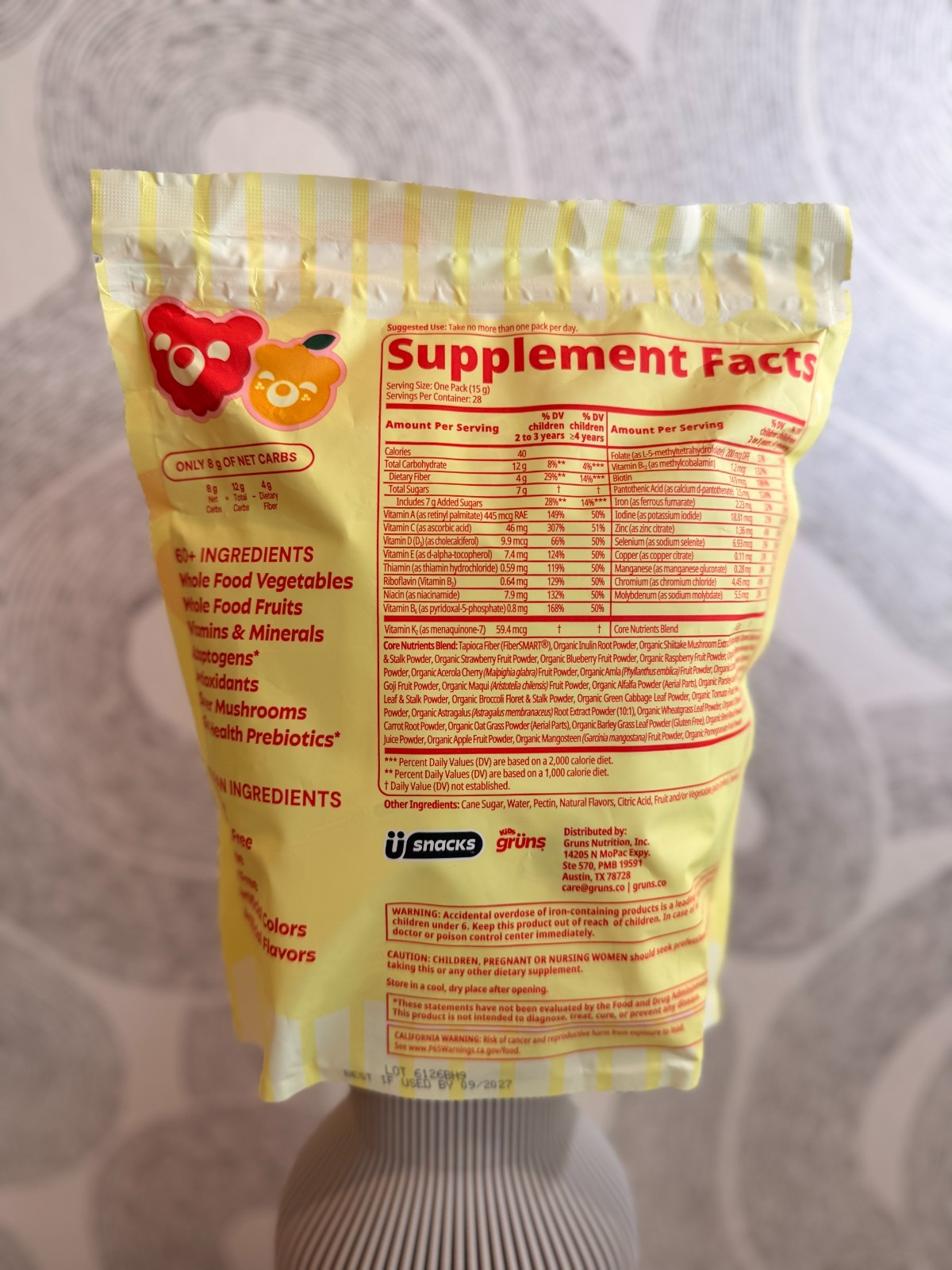 KIDS GRUNS SUPERFOODS GREEN GUMMIES DIETARY SUPPLEMENT – 28 DAILY PACKS – NEW