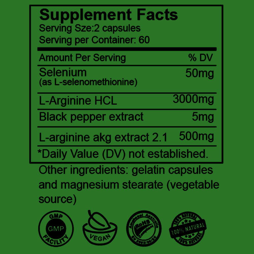 L-Arginine 3000mg Capsules 120ct – Muscle Growth Nitric Oxide Support