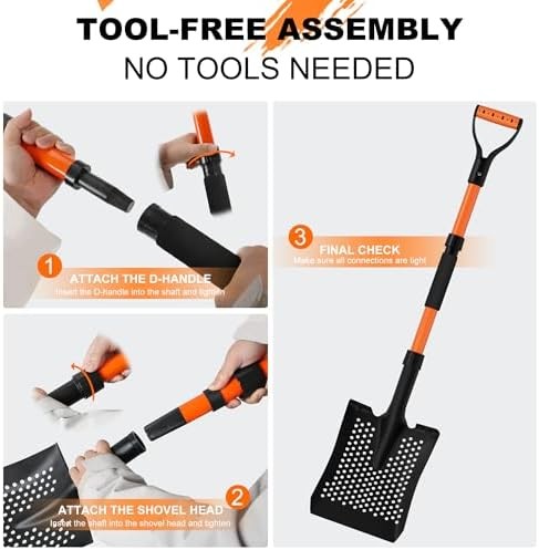 Beach Sand Scoop Shovel 42» for Metal Detecting, Long-Handle Sand Sifter with E