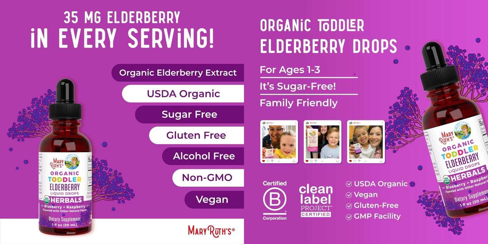 Mary Ruth’s Toddler Elderberry Syrup Immune Drops Natural Vegan NoGMO 1oz BB9/26