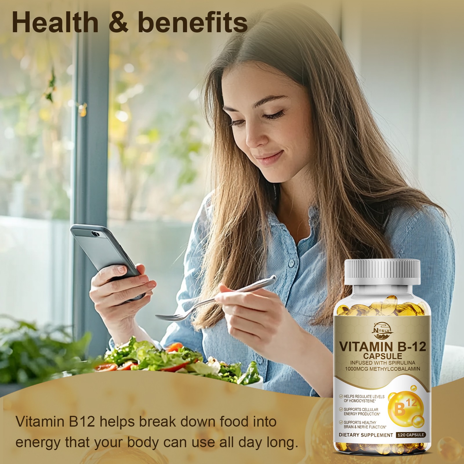 Vitamin B-12 Complex Capsules Energy Support Health Brain Nervous System Pills
