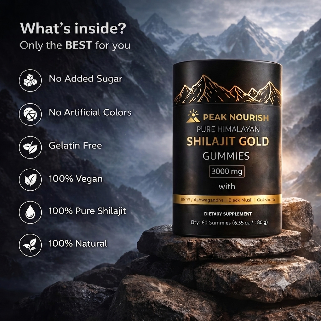 Shilajit Gold Gummies 3000mg Dietary Supplement Ashwagandha Black Musli 60 Ct