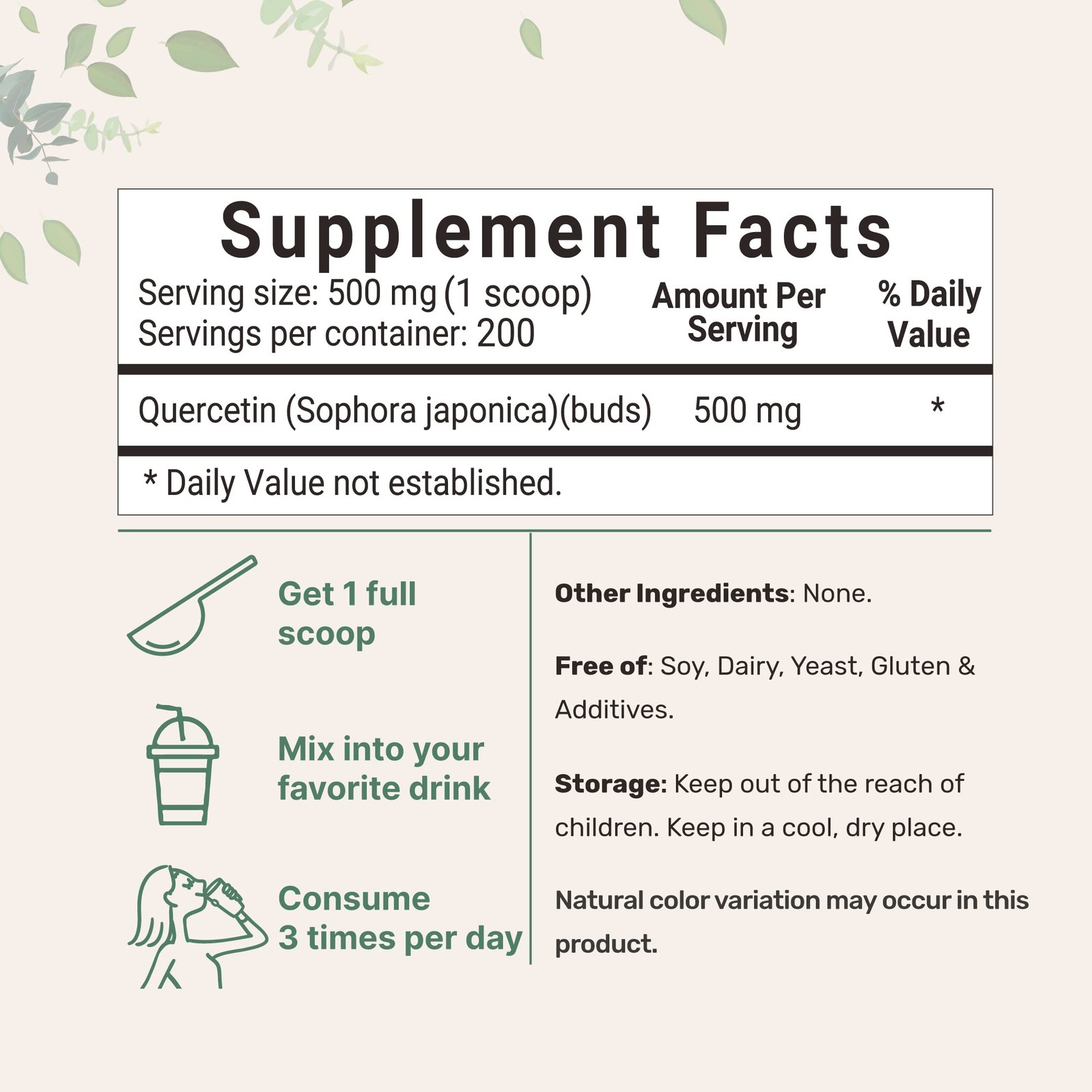 Pure Quercetin Dihydrate Powder, 100 Gram, Powerful Antioxidant Supports Energy,