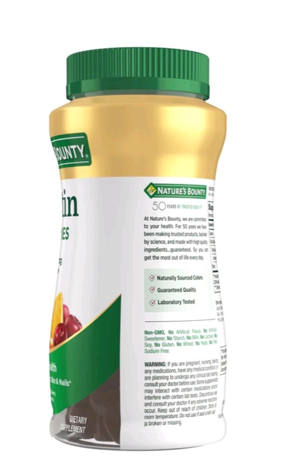 Nature’s Bounty Biotin Gummies 1000mcg Hair Skin & Nails Grape/Orange/Cherry 110