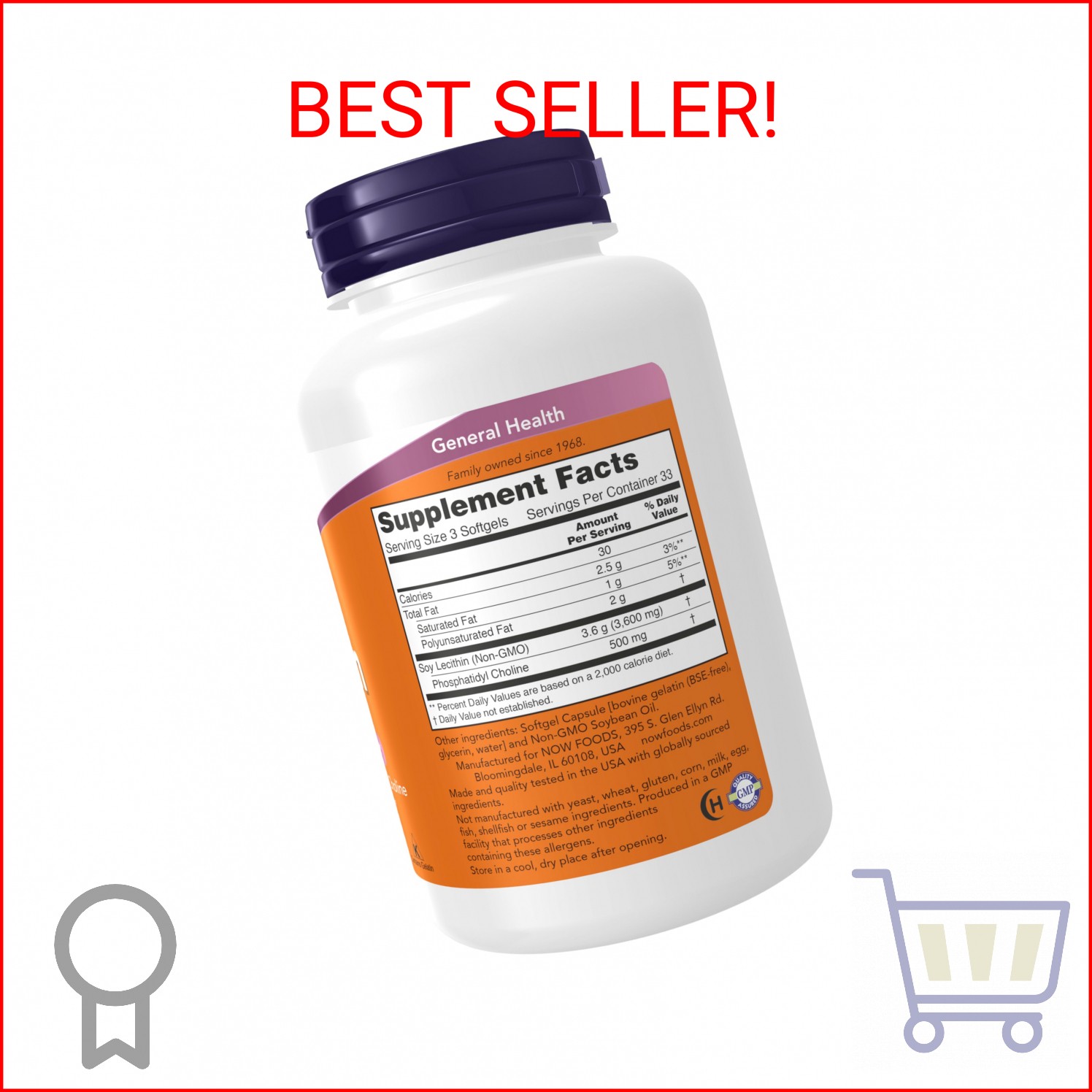 NOW Supplements, Lecithin 1200 mg with naturally occurring Phosphatidyl Choline,