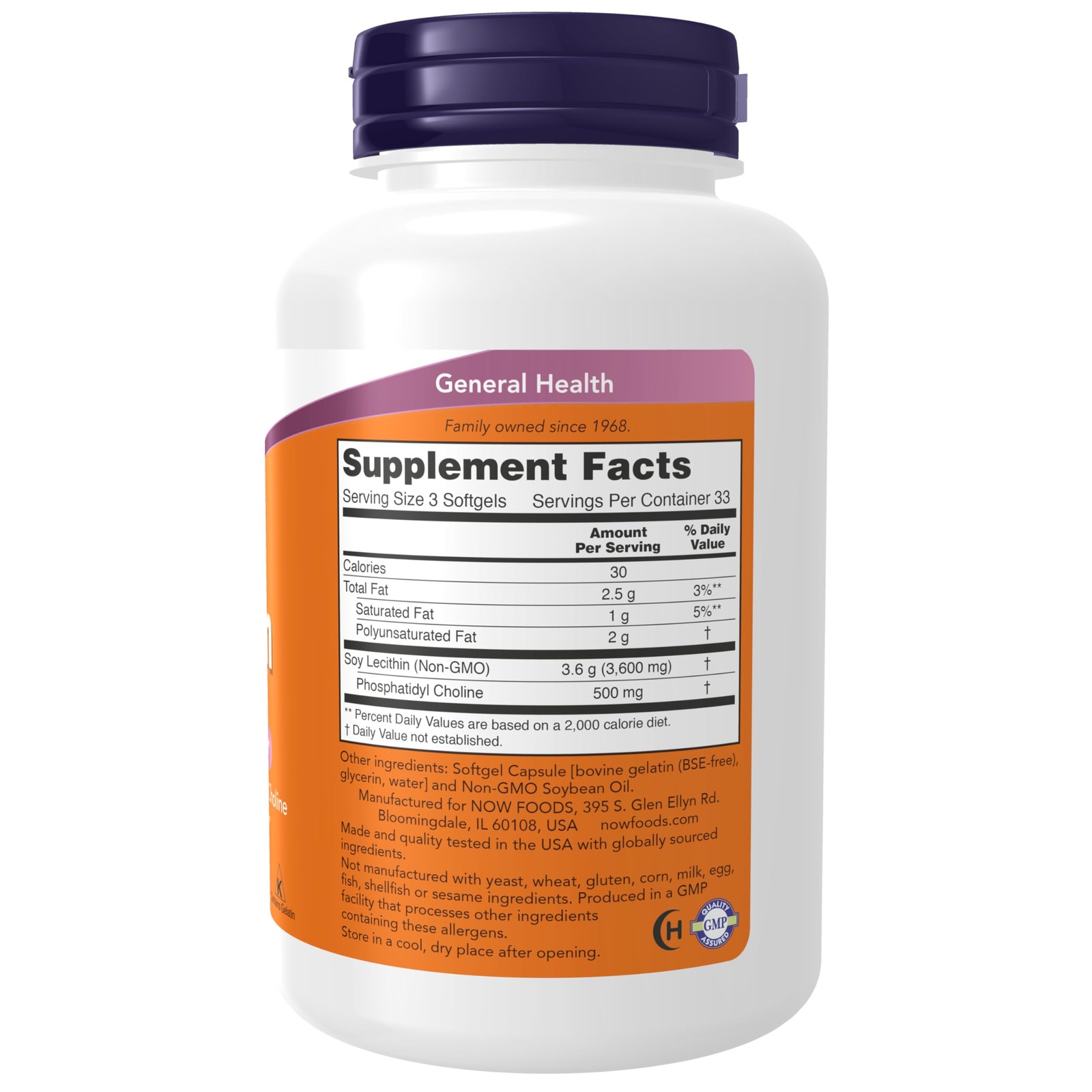 Lecithin 1200 mg with naturally occurring Phosphatidyl Choline, 100 Softgels