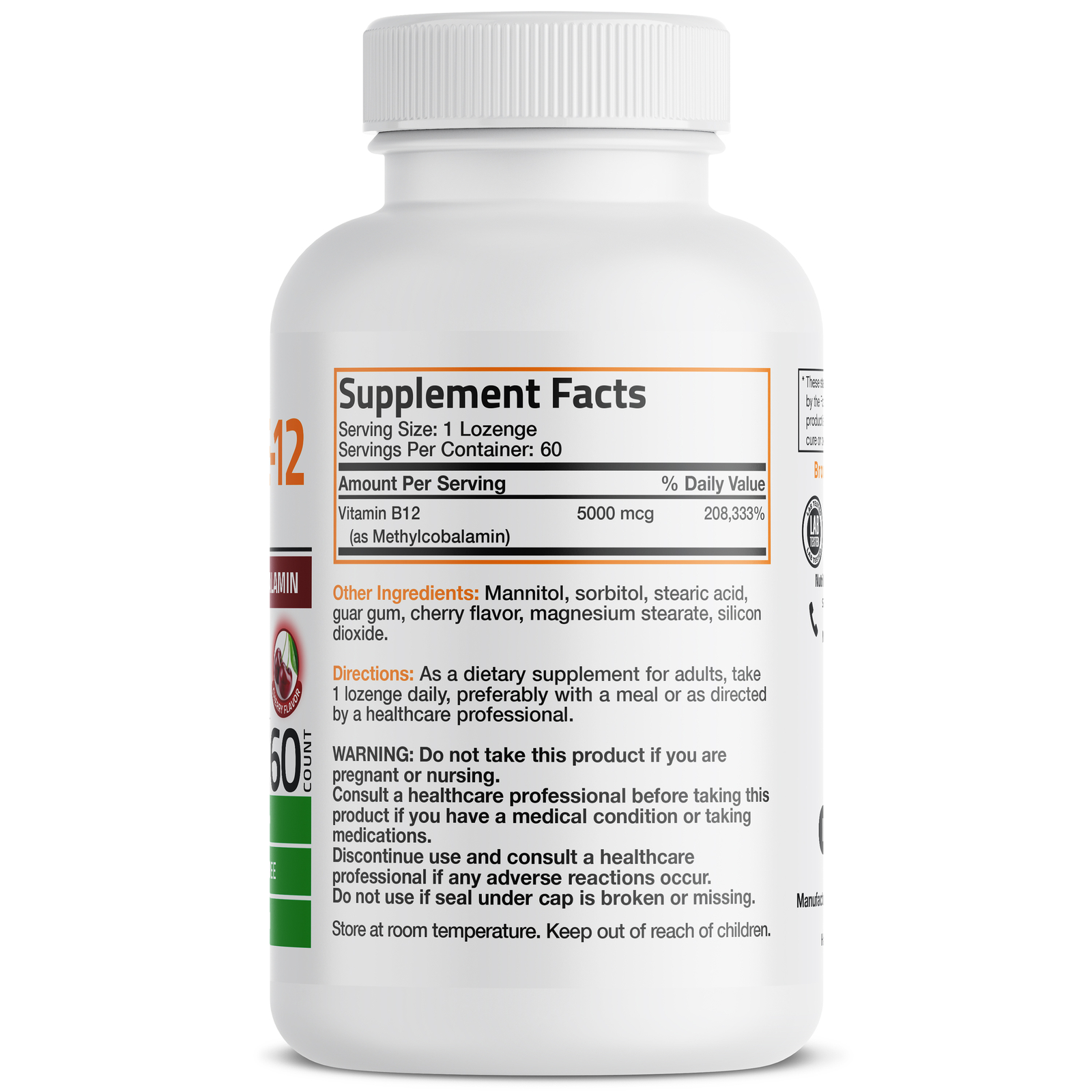 Vitamin Methyl B-12 5000mcg Superior B-12 Methylcobalamin, 60 Lozenges