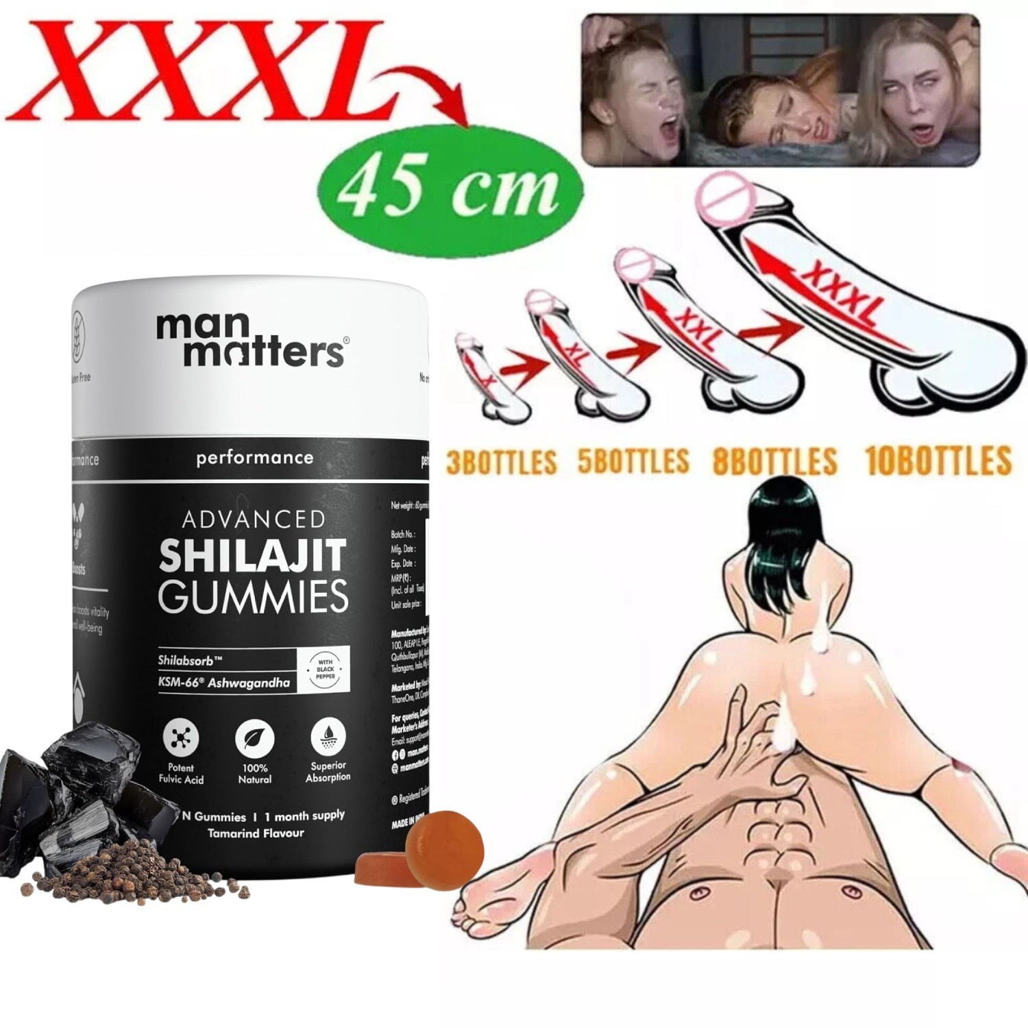 Man Matter Shilajit Gummies Ashwagandha 60 Vegan Energy Stamina Boost