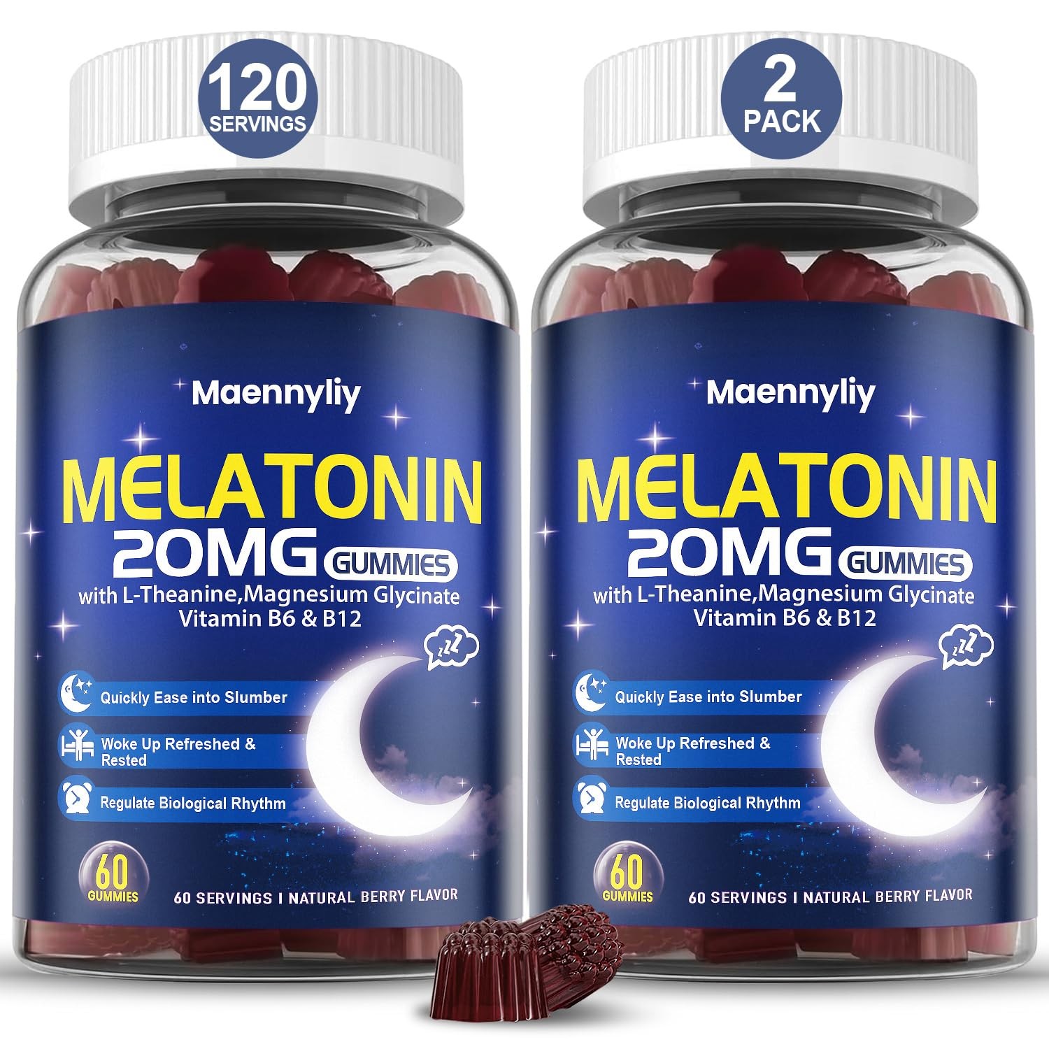 Maennyliy Melatonin 20mg Gummies for Adults – Sugar Free 60 Count (Pack of 2)