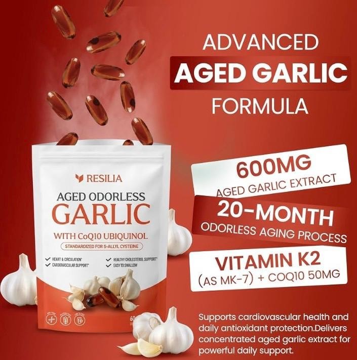 Resilia Garlic Extract 600mg Softgels (60 Count) – Odorless Aged Garlic Extra…