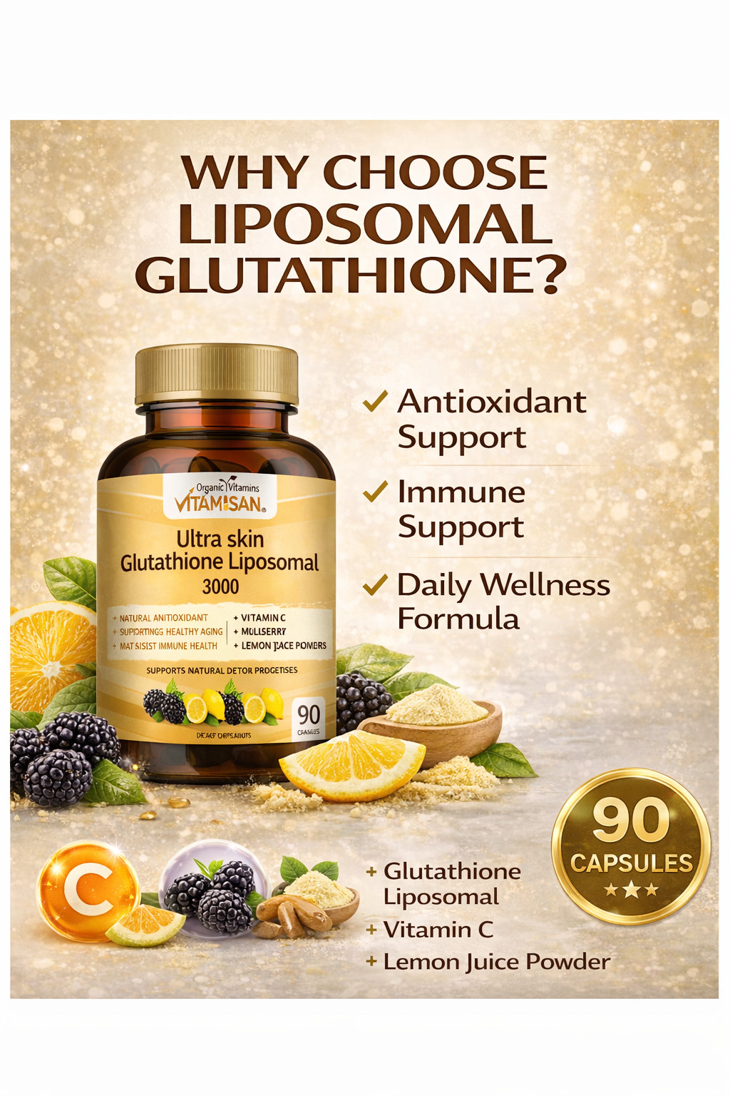 2 Pack Liposomal Glutathione 3000mg + Vitamin C Antioxidant Skin 180 Caps