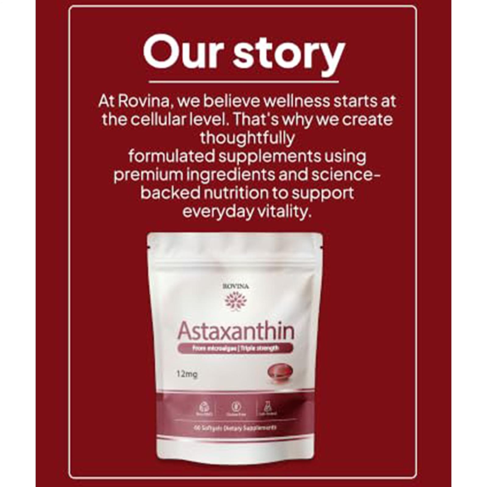 ROVINA Astaxanthin 12mg Softgels From Microalgae – Triple Strength Antioxidant