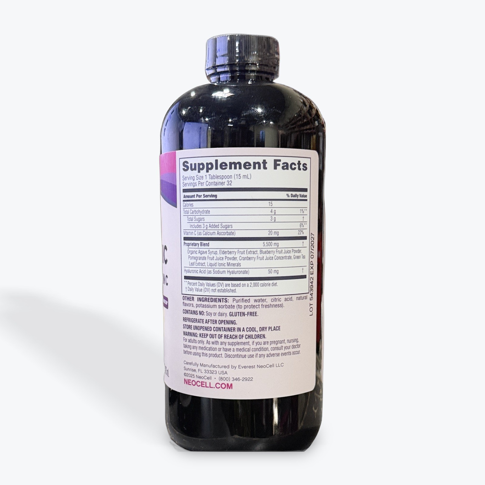 Hyaluronic Acid Liquid | 16 Fl Oz | Vitamin C | Blueberry Flavor | by NeoCell