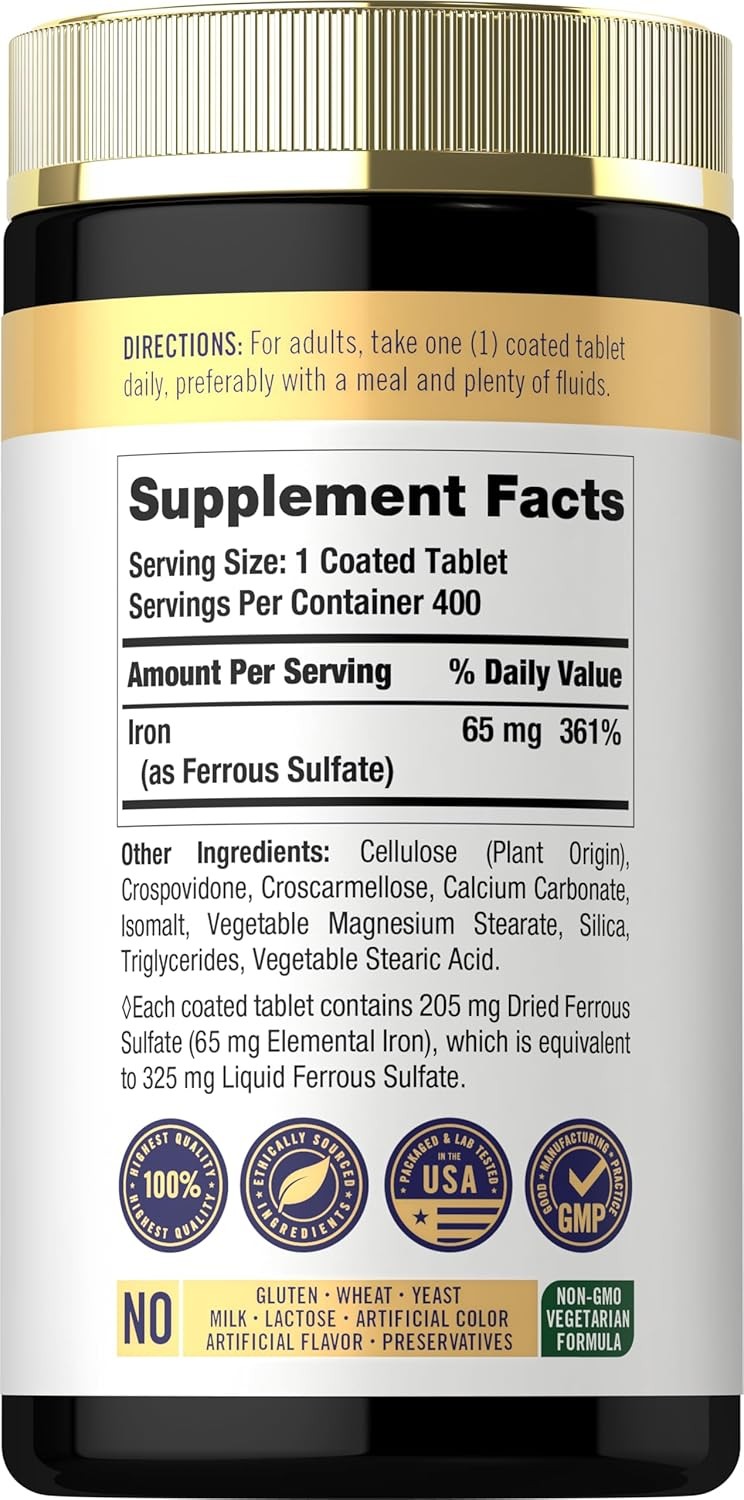 Carlyle Iron Ferrous Sulfate 325Mg, 65 Mg | 400 Tablets | Non-Gmo| High Potency