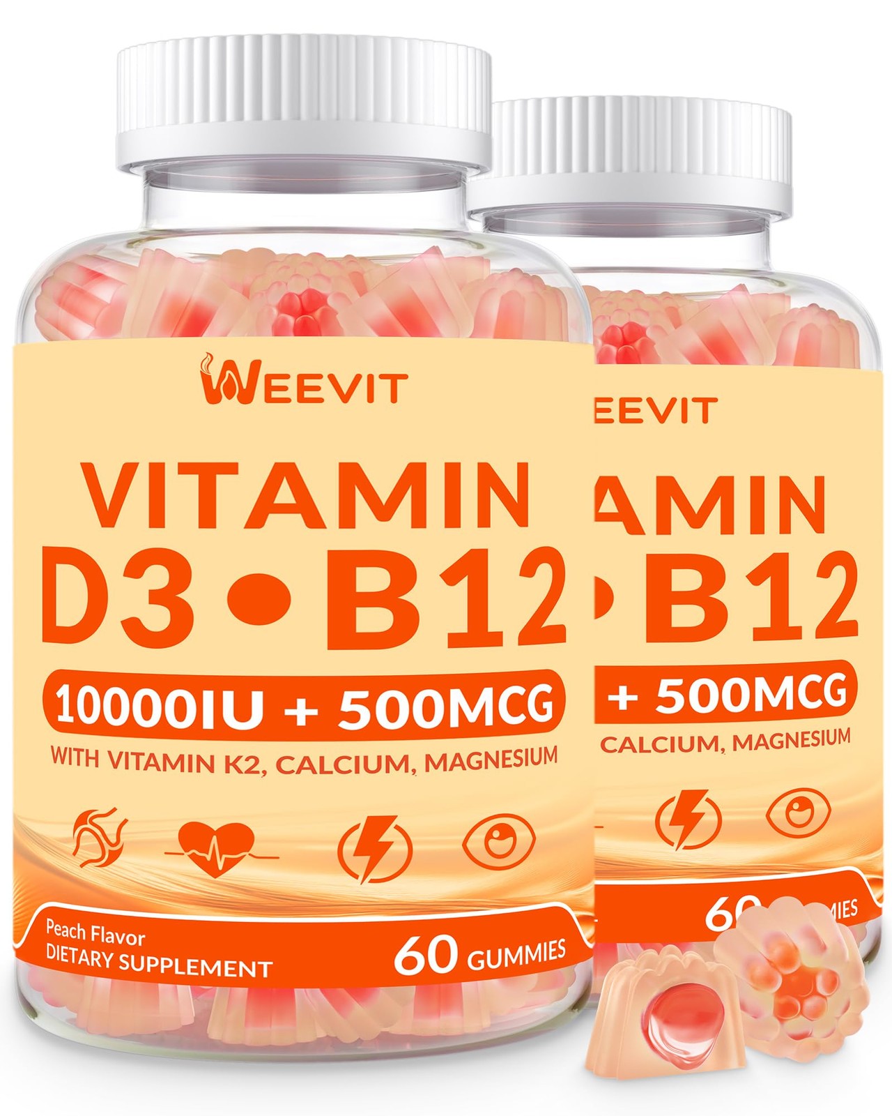 WEEVIT Vitamin D3 B12 Gummies, D 10000IU & 60 Count (Pack of 2)