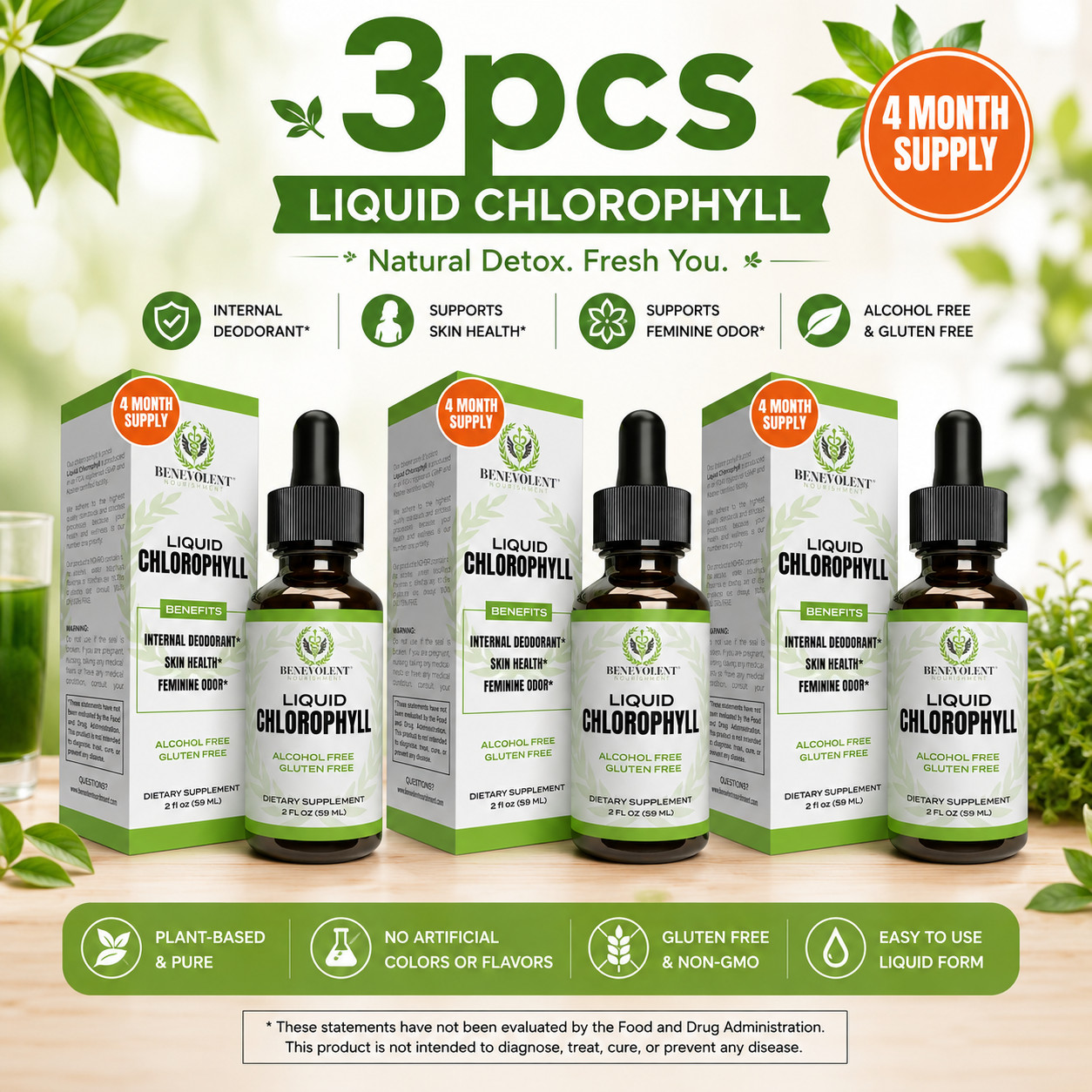 Benevolent Nourishment Chlorophyll Liquid Drops – for Detox, Internal Deodorizer