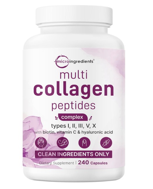 MicroIngredients Multi-Collagen Complex 240 Caps – Types I II III V X Hydrolyzed