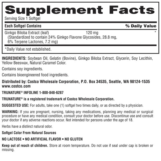 2-Pack Trunature Ginkgo Biloba 120mg, 340 Softgels