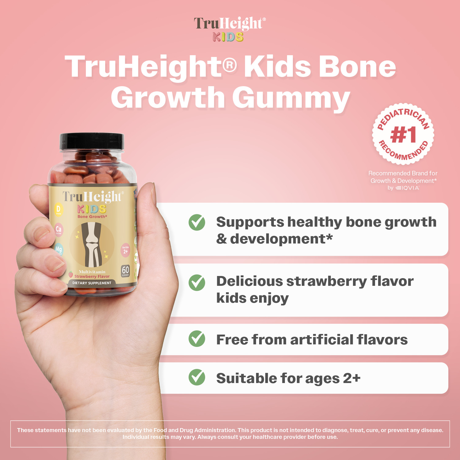 TruHeight Kids Bone Growth Gummies (Ages 2+) All Natural Kids & Toddler Vitamins