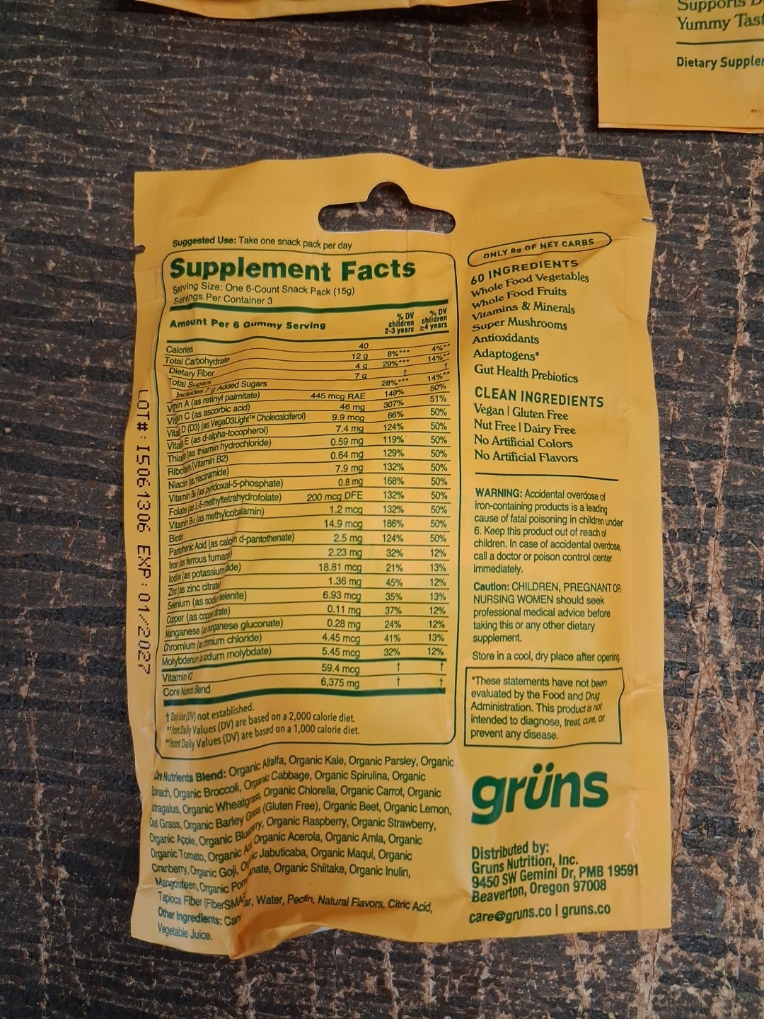 Gruns Cubs Superfoods Greens Gummies For Kids 7 Packs, 126 Gummies
