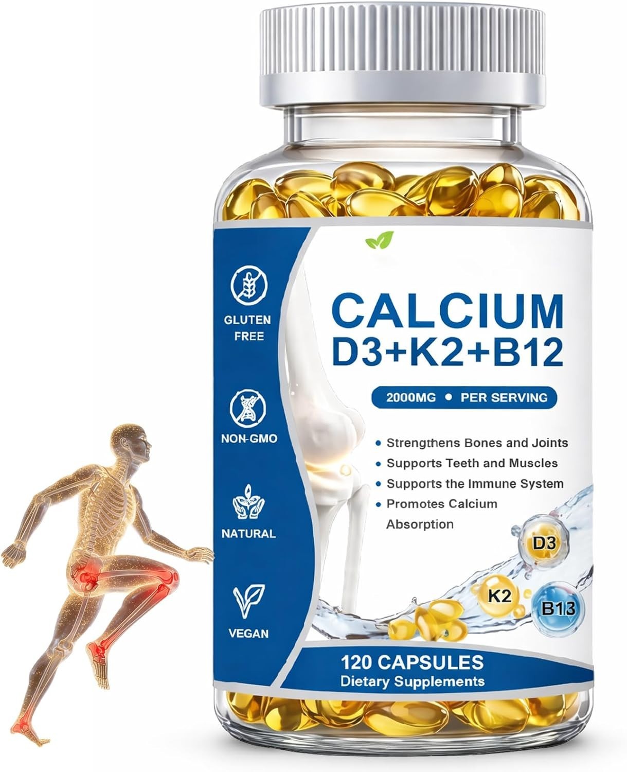Calcio D3 K2 B12 Softgels, Calcium 2000mg with d3 & k2, Suplemento de Calcio,…