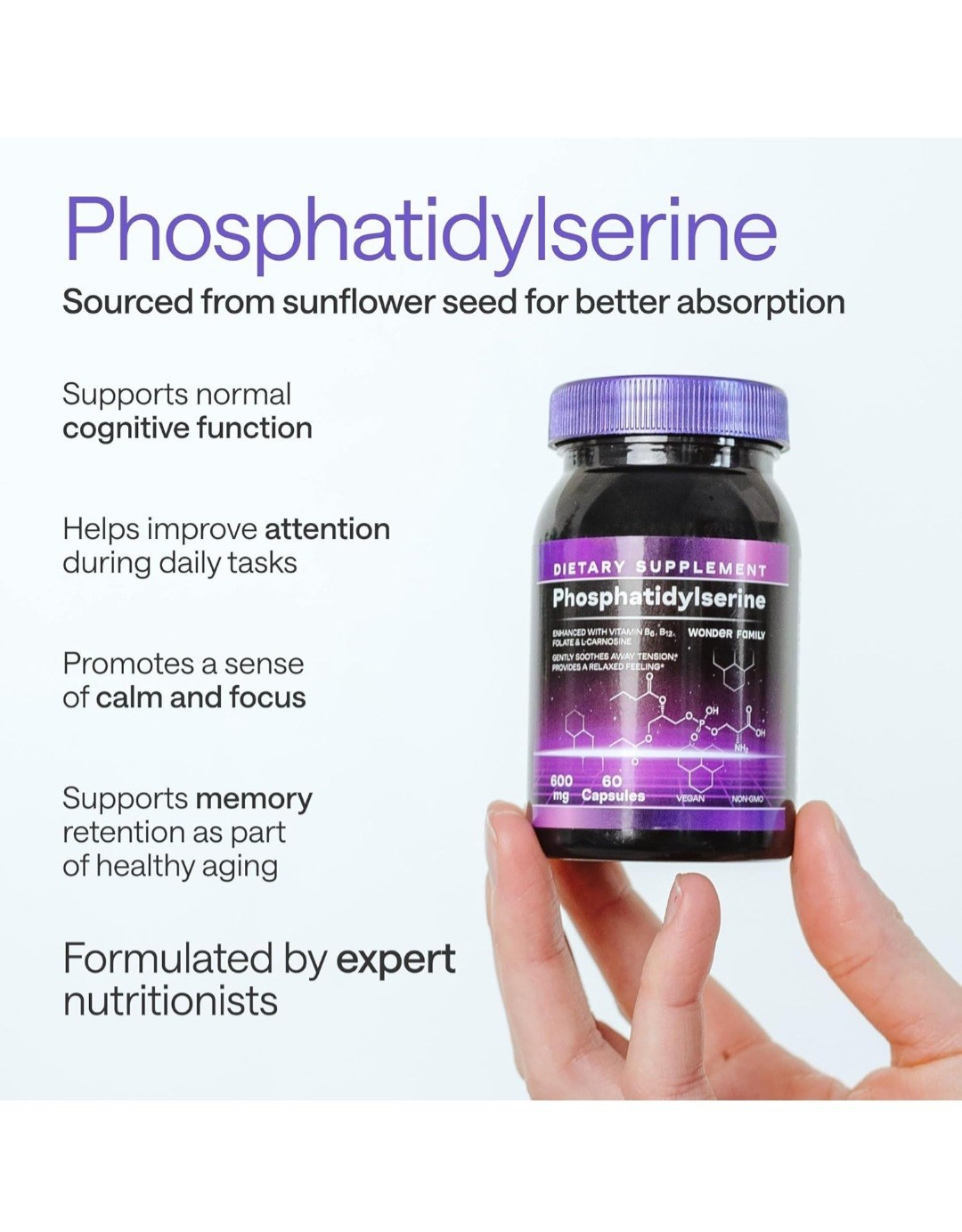 Phosphatidylserine Supplement 600MG – Natural Brain Food Supplement EXP 08/2026
