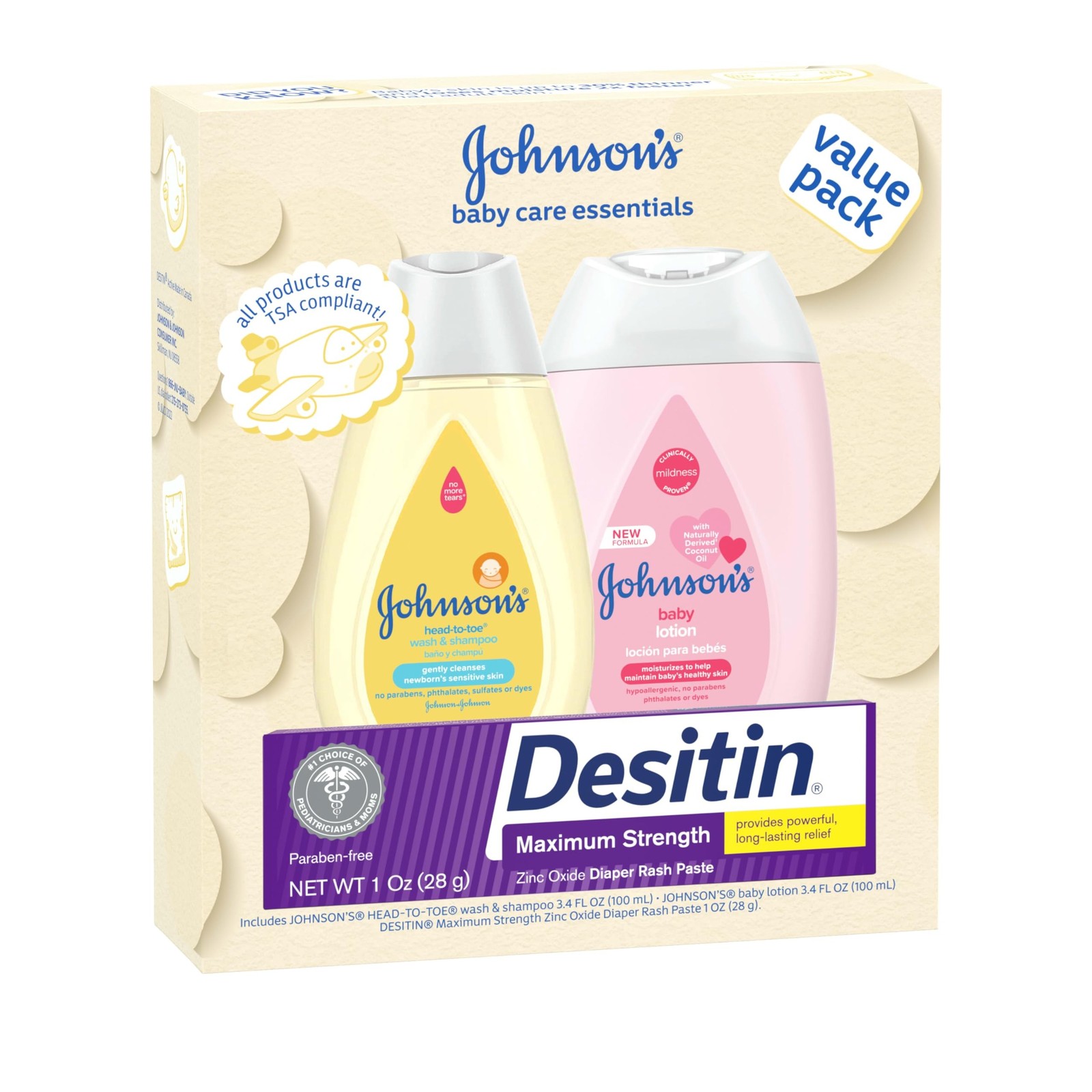 Johnson’s Baby Care Essentials Gift Set, Body Lotion, & Zinc Oxide Diaper Ras…