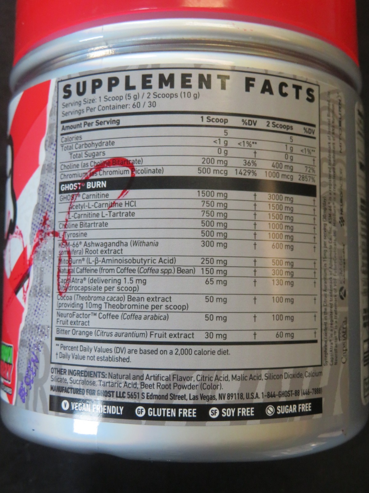 Ghost Burn Dietary Supplement Kiwi Strawberry Flavor 10.6 Oz 60 Servings