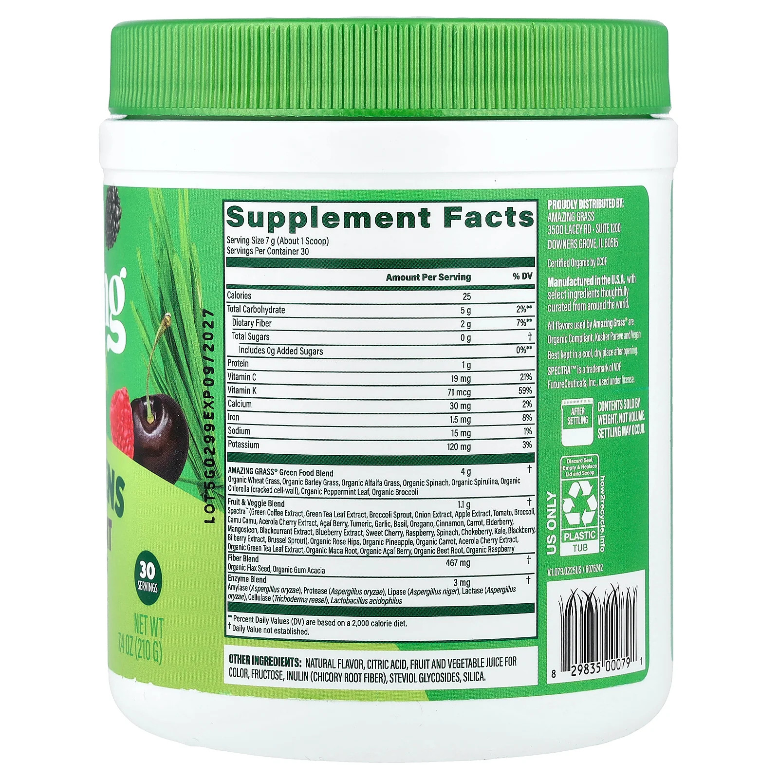 2 X Amazing Grass, Super Greens Antioxidant, Sweet Berry, 7.4 oz (210 g)