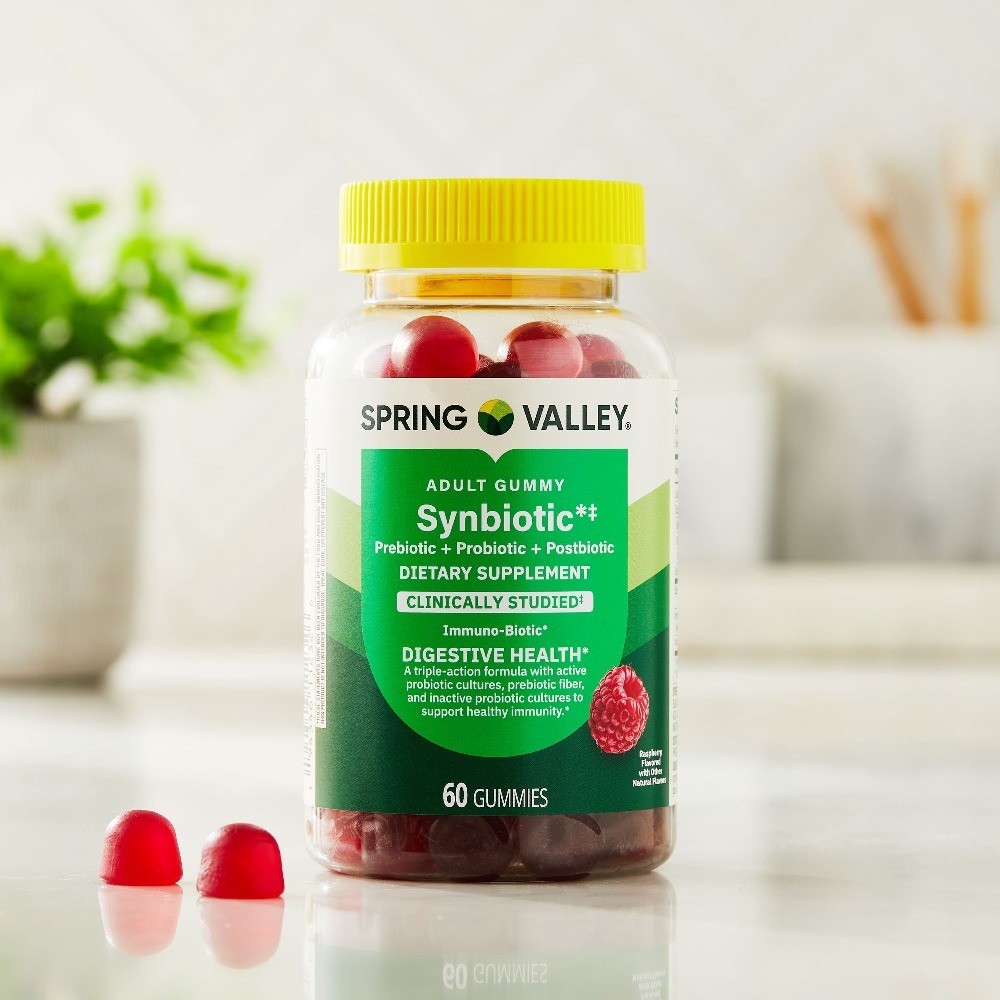 Synbiotic Vegetarian Gummies for Digestive Health Raspberry Flavor 60 Count