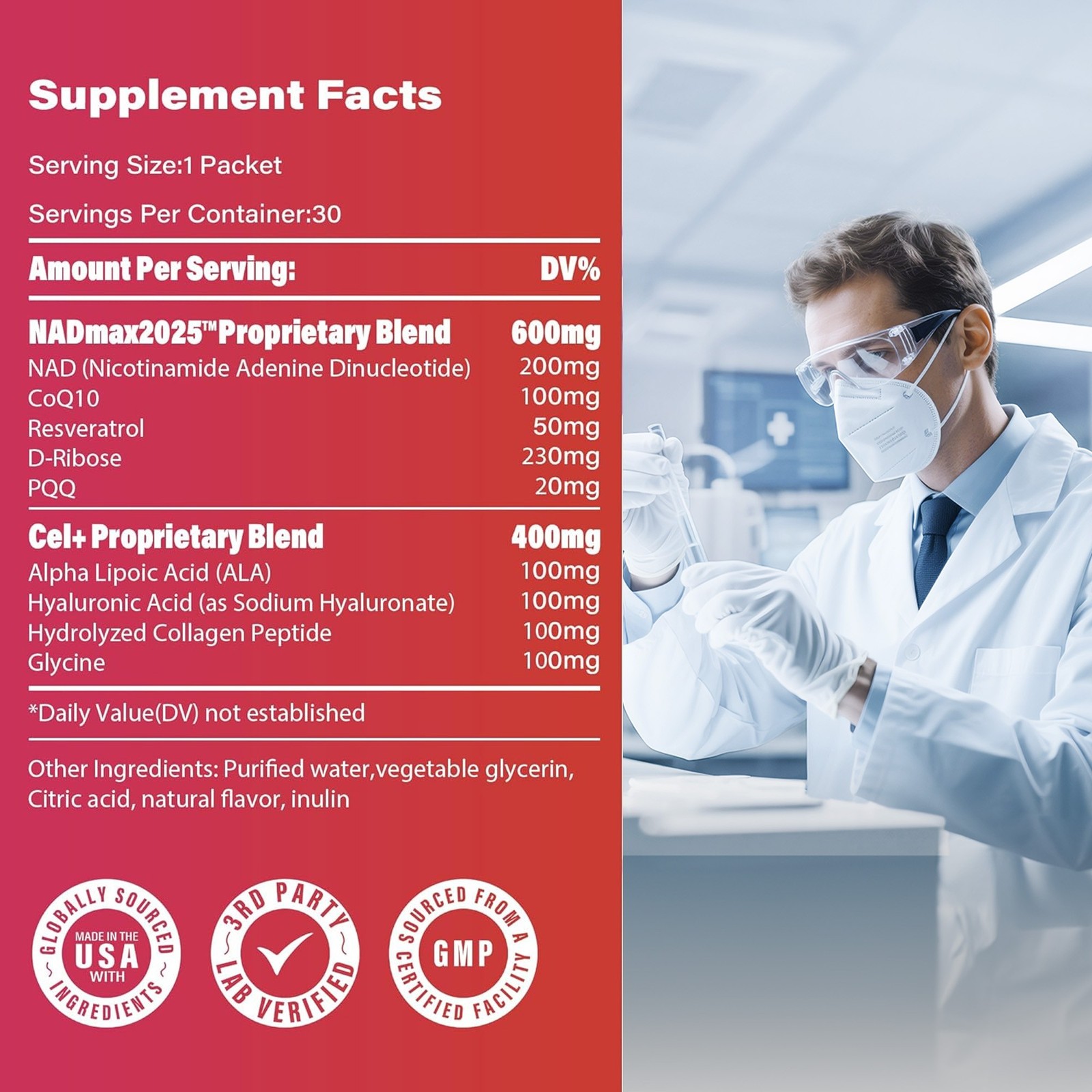 NAD+ 1000mg Nicotinamide Riboside & Resveratrol 60 packets SEALED EXP 11/28