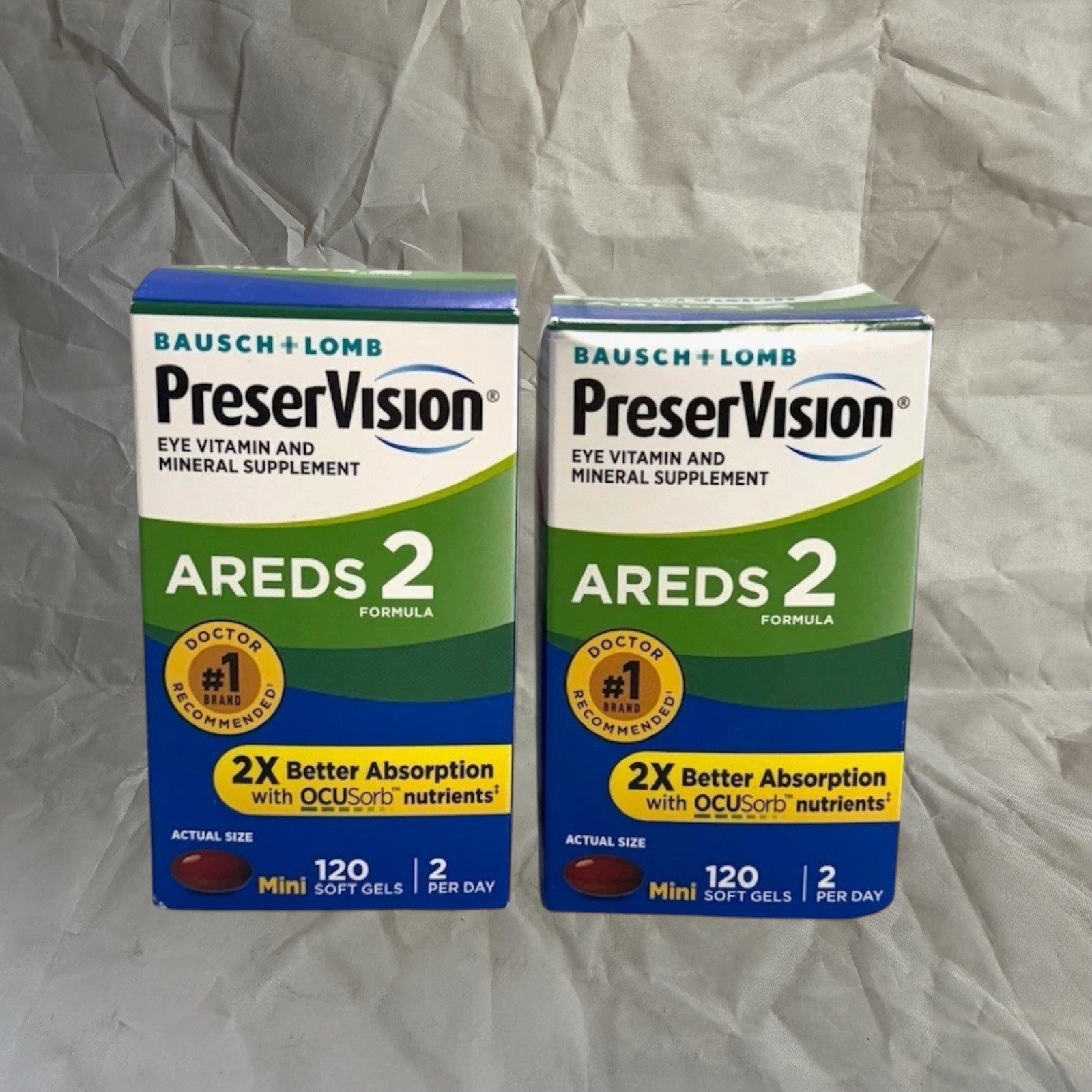 Bausch+Lomb PreserVisionAREDS 2 Formula 120 Softgels (2 Pack) EXP. 2026-09