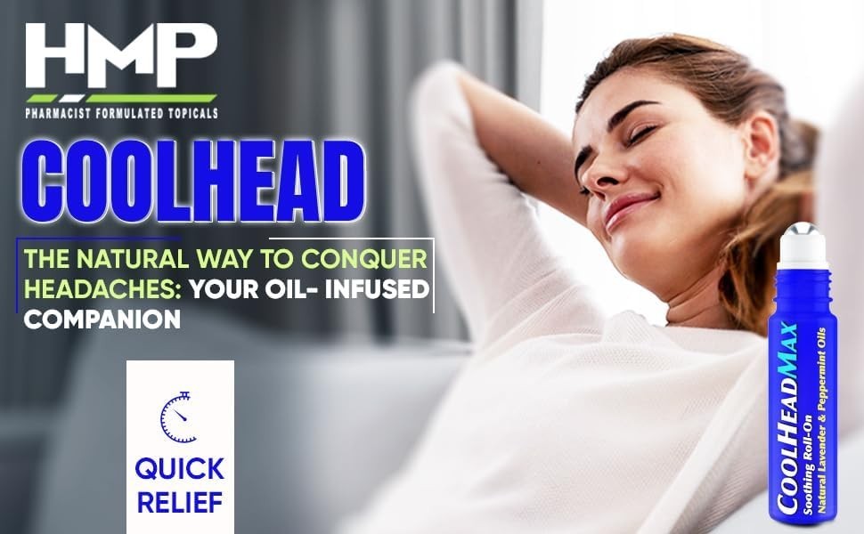 CoolHead Max Roll On, Natural Peppermint Essential Oil Migraine Re…