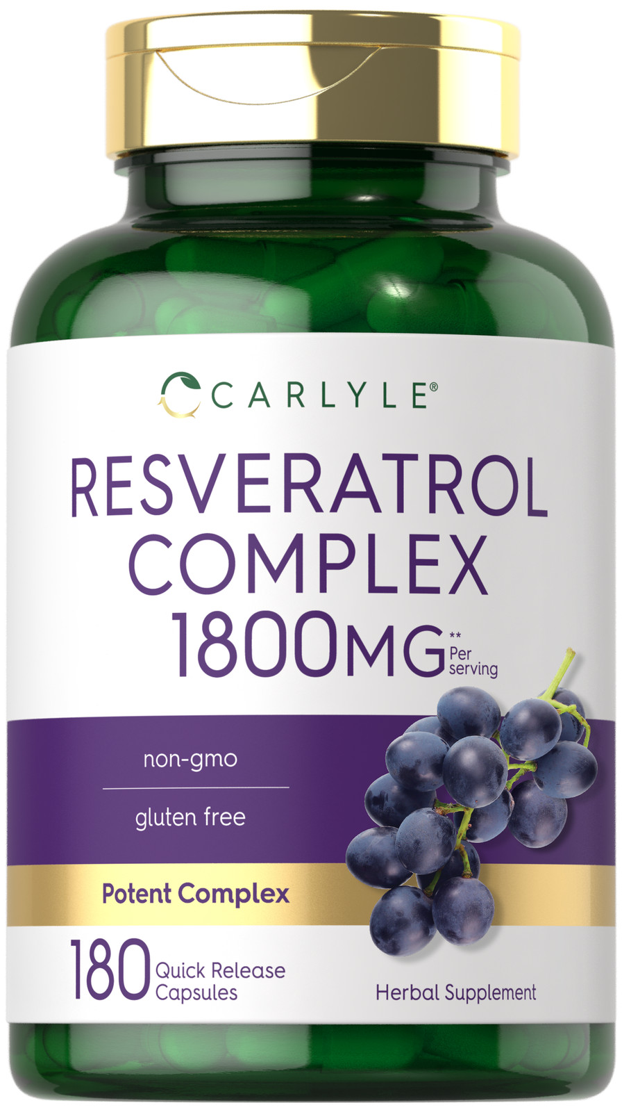 Resveratrol Supplement 1800mg | 180 Capsules | Non-GMO, Gluten Free | by Carlyle