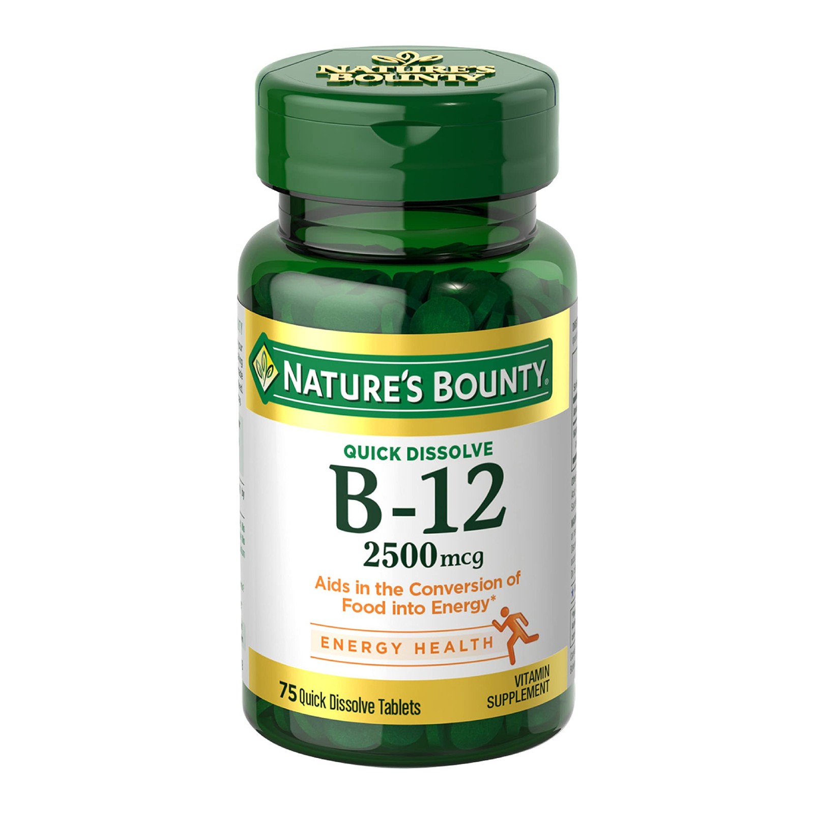 Nature’s Bounty Vitamin B12 2500 mcg, Cellular 75 Count (Pack of 1), Green