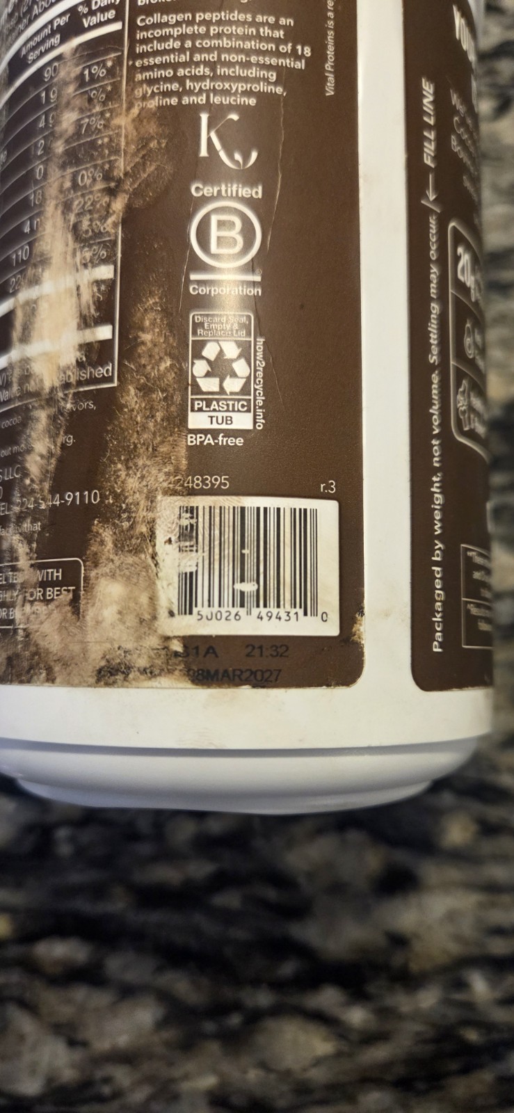 Vital Proteins Collagen Peptides 13.5oz Chocolate EXP03/27