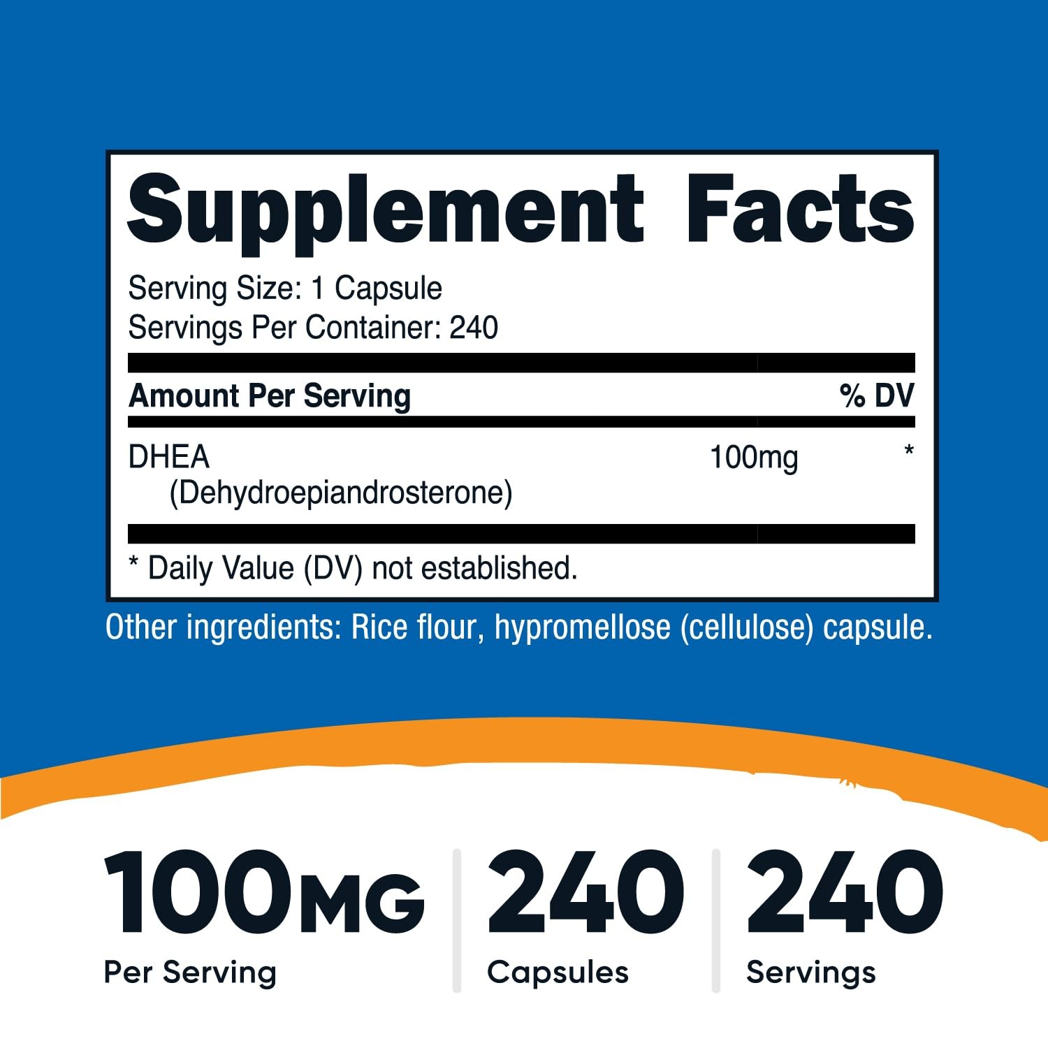 Nutricost DHEA 100mg, 240 Capsules – Gluten Free, Soy 240 Count (Pack of 1)